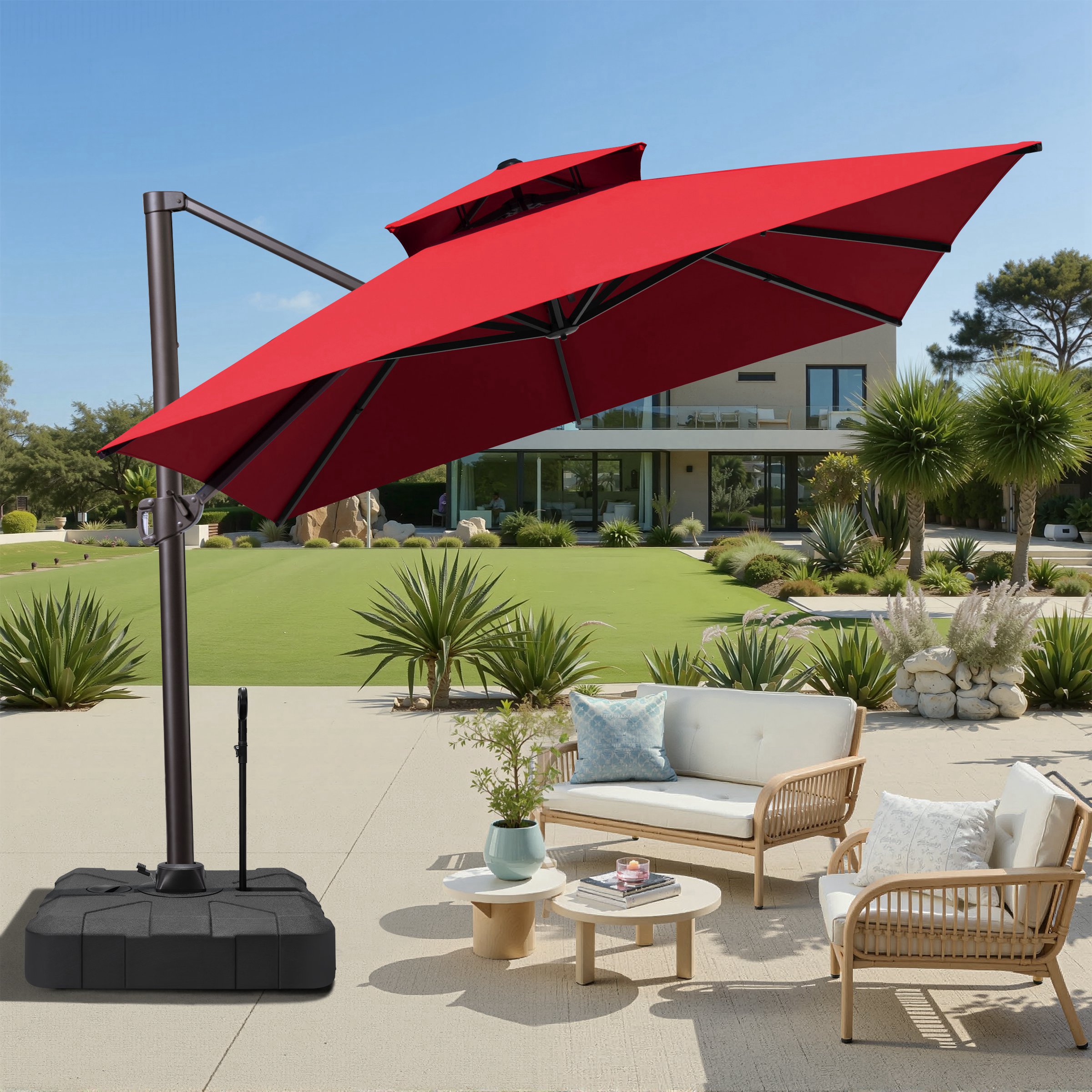 boho patio umbrella with fringe TheLAShop 7 ft 8-Rib Wood 5-10yr ok BMC] Peak Design Shell Color:Black / White / Grey The built