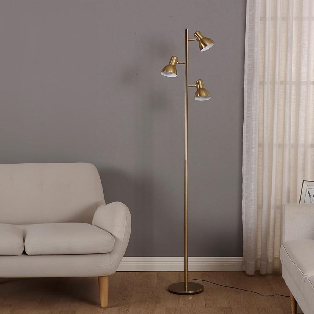 Ethan Brass LED Adjustable 3-Light Tripod Floor Lamp with Dimming