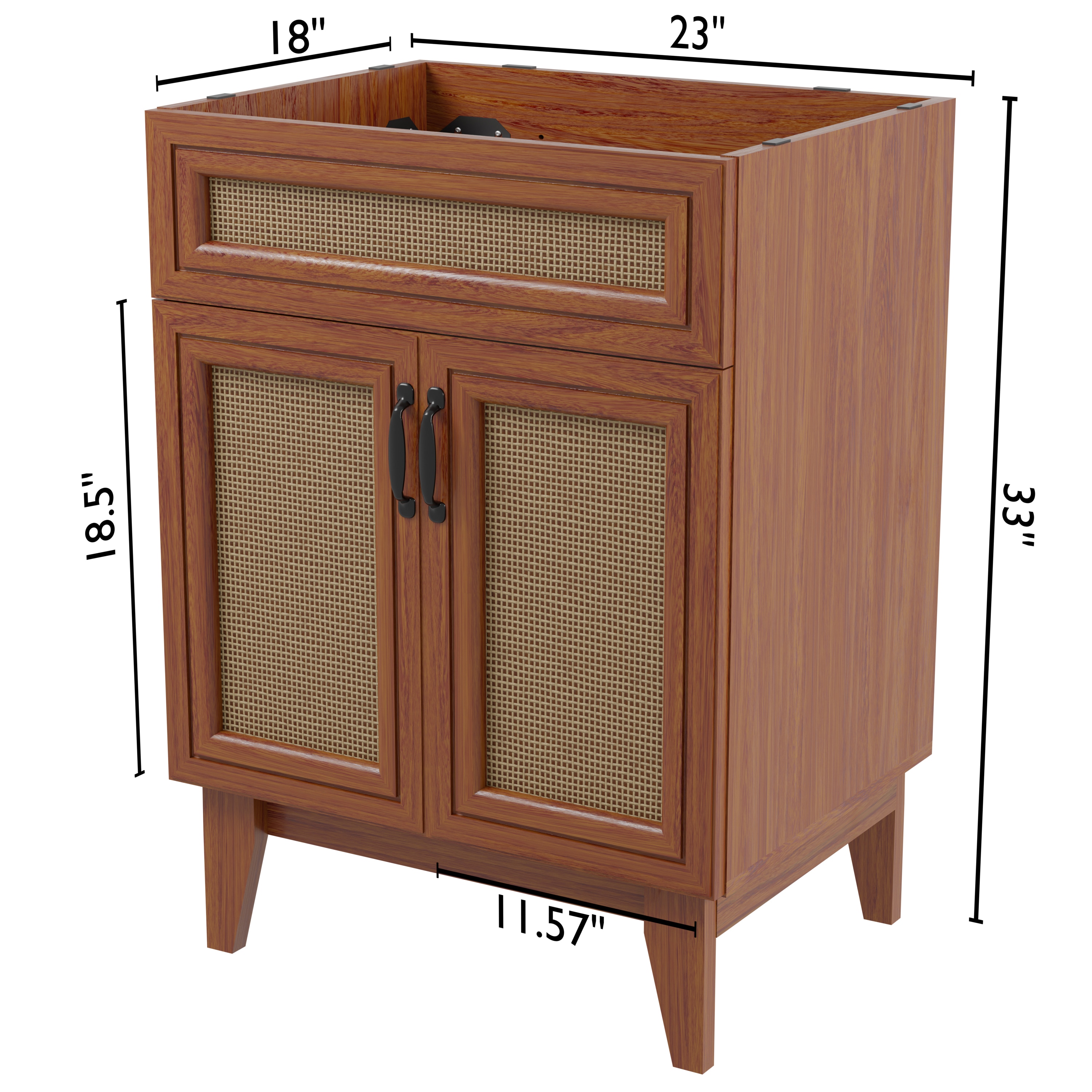 Javer 24" Walnut Rattan 2-Shelf Bath Vanity Cabinet
