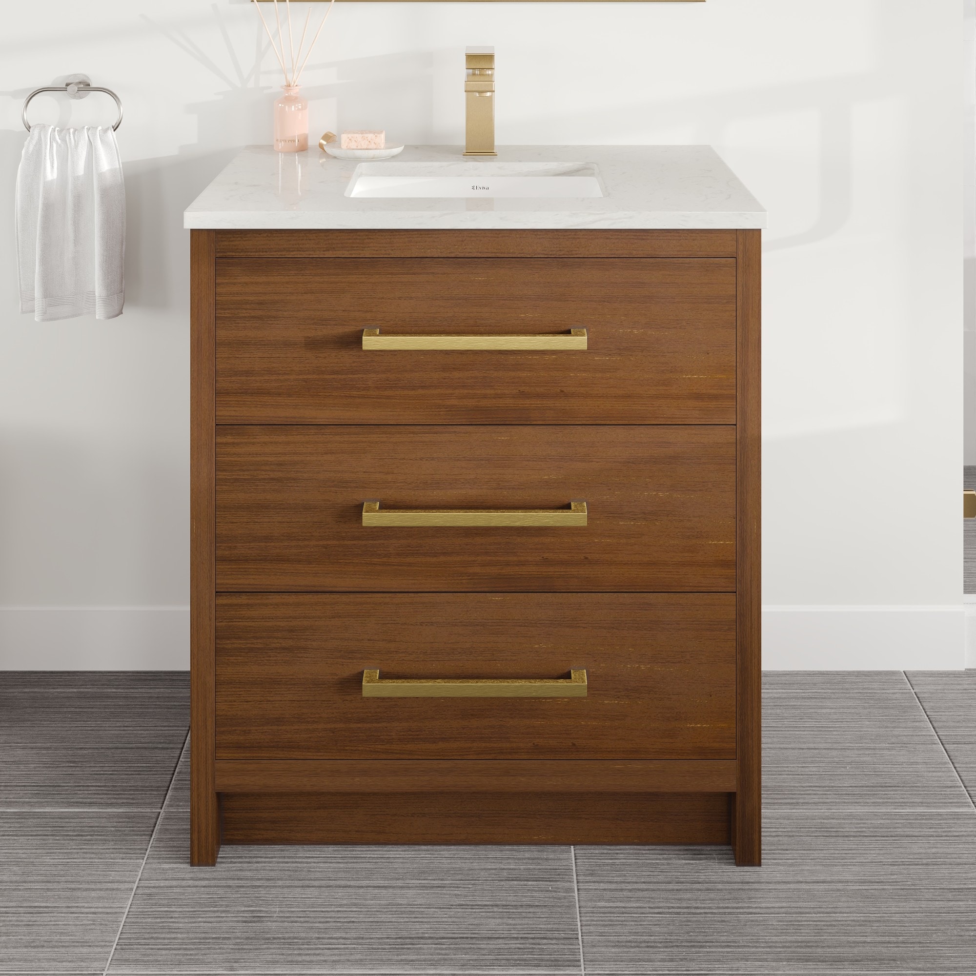 Eviva Curio Undermount Single and Double Sink Bathroom Vanity with White Quartz Top (Fully Assembled)