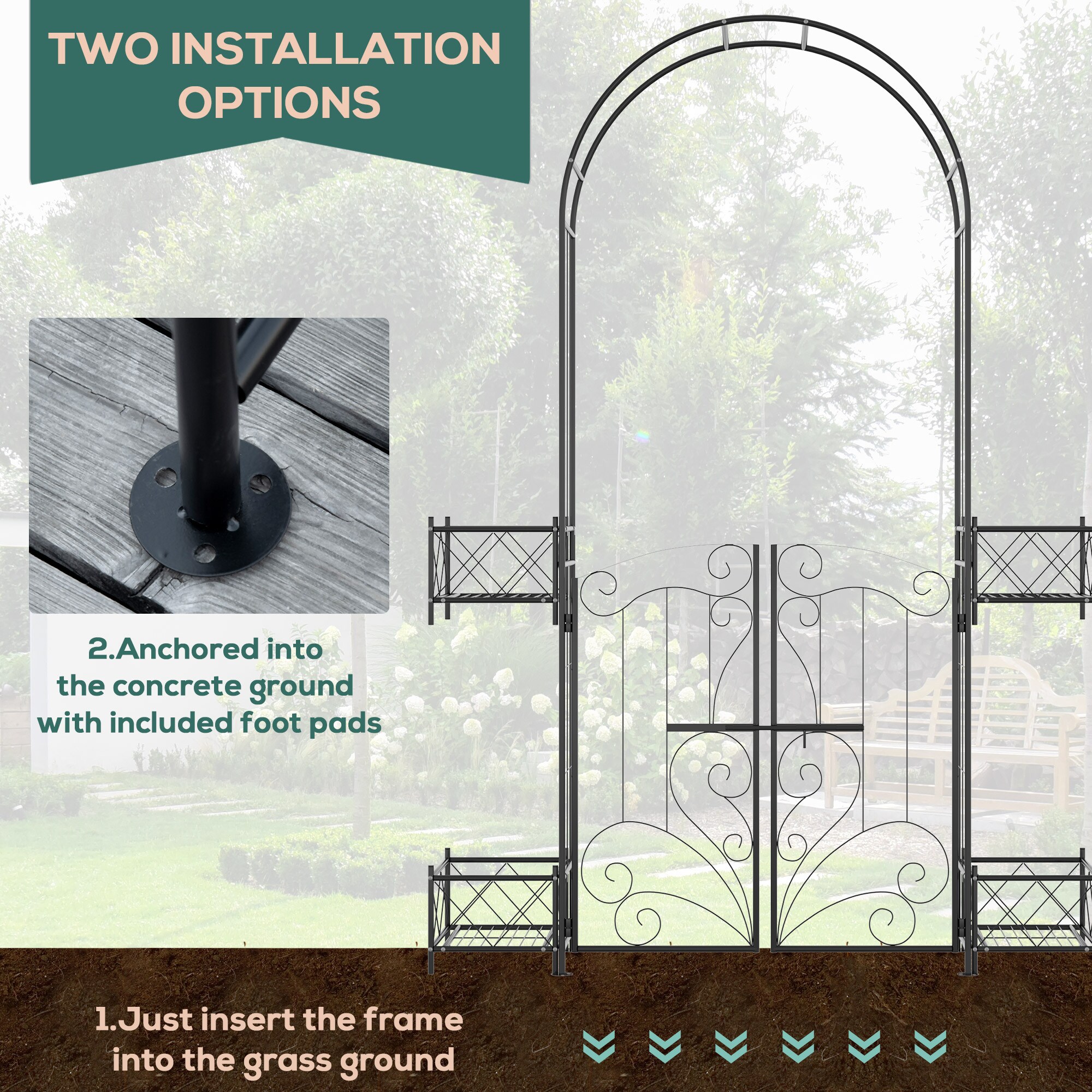 Wooakway 7 ft Garden Arch Arbor Metal Arch Trellis with Gate Garden ...