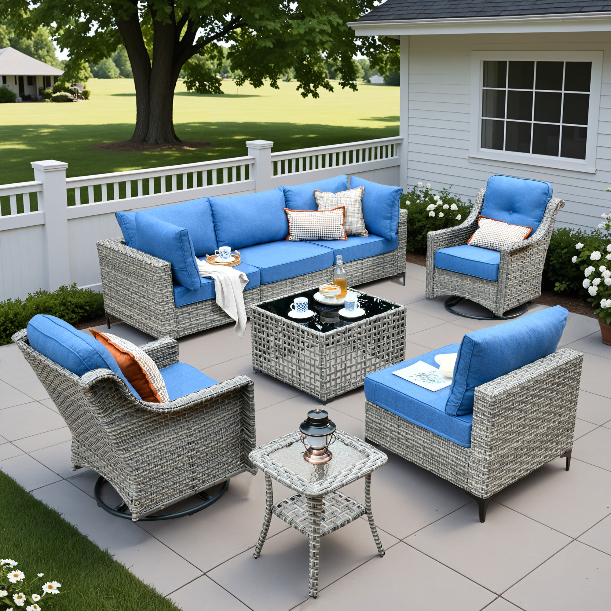 ALTRIGUS 6L-YZSKT508-AL 8 -Piece Wicker Patio Sofa Conversation Set with Blue Cushions