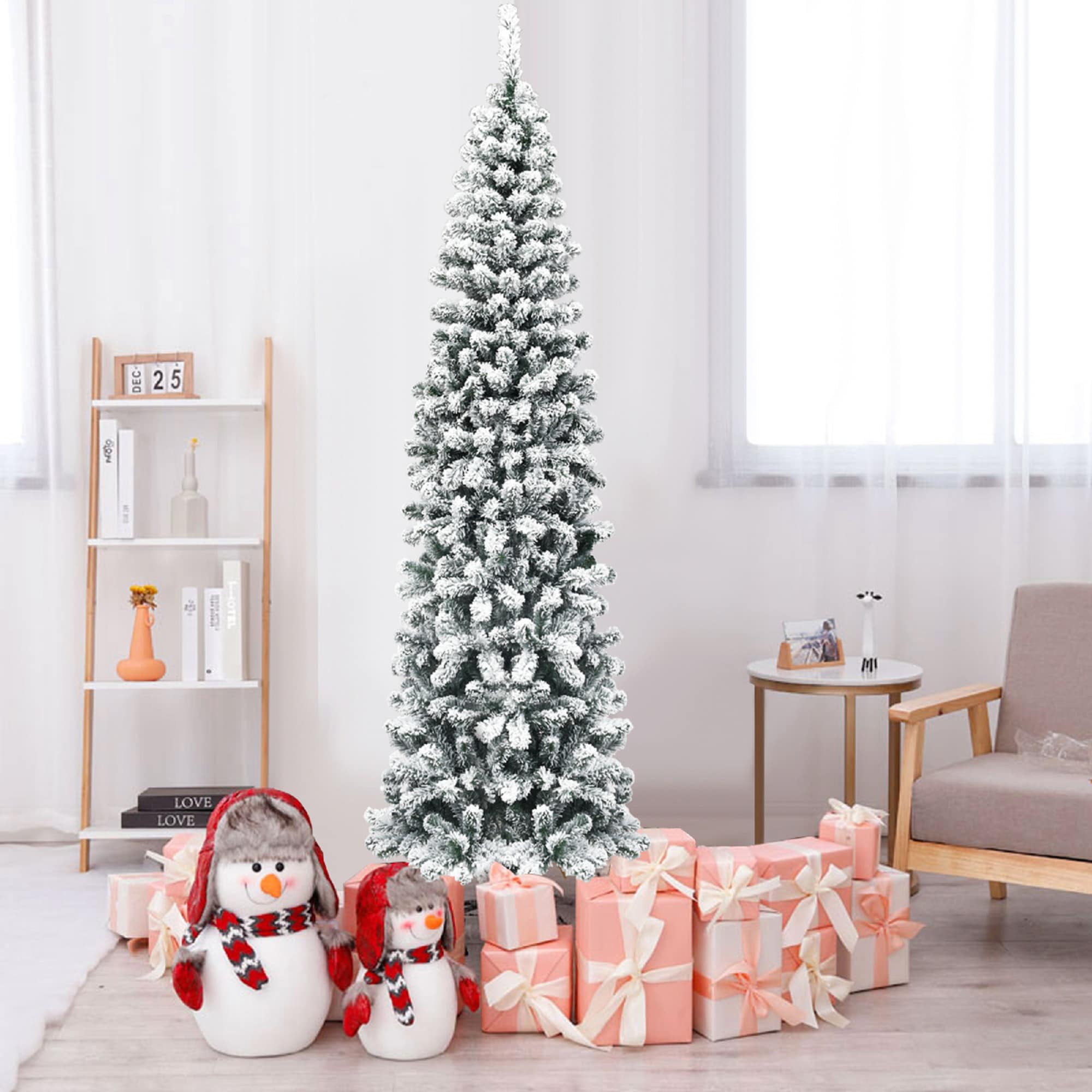 Costway 7.5-ft Pencil White Artificial Christmas Tree CM22873 at Lowes.com