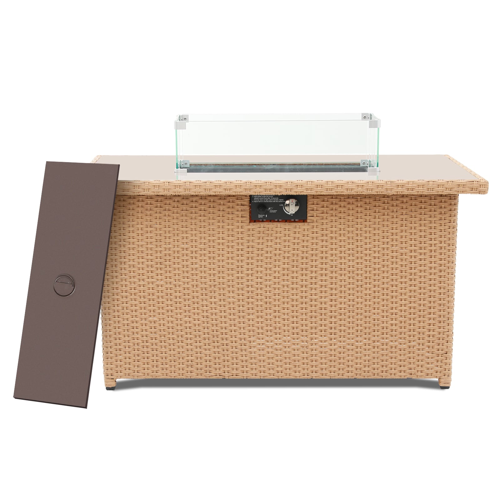 UPHA TBHPZ-43-BEIGE Gas Fire Pit 43-in W Beige Iron Rectangle Liquid propane Fire pit