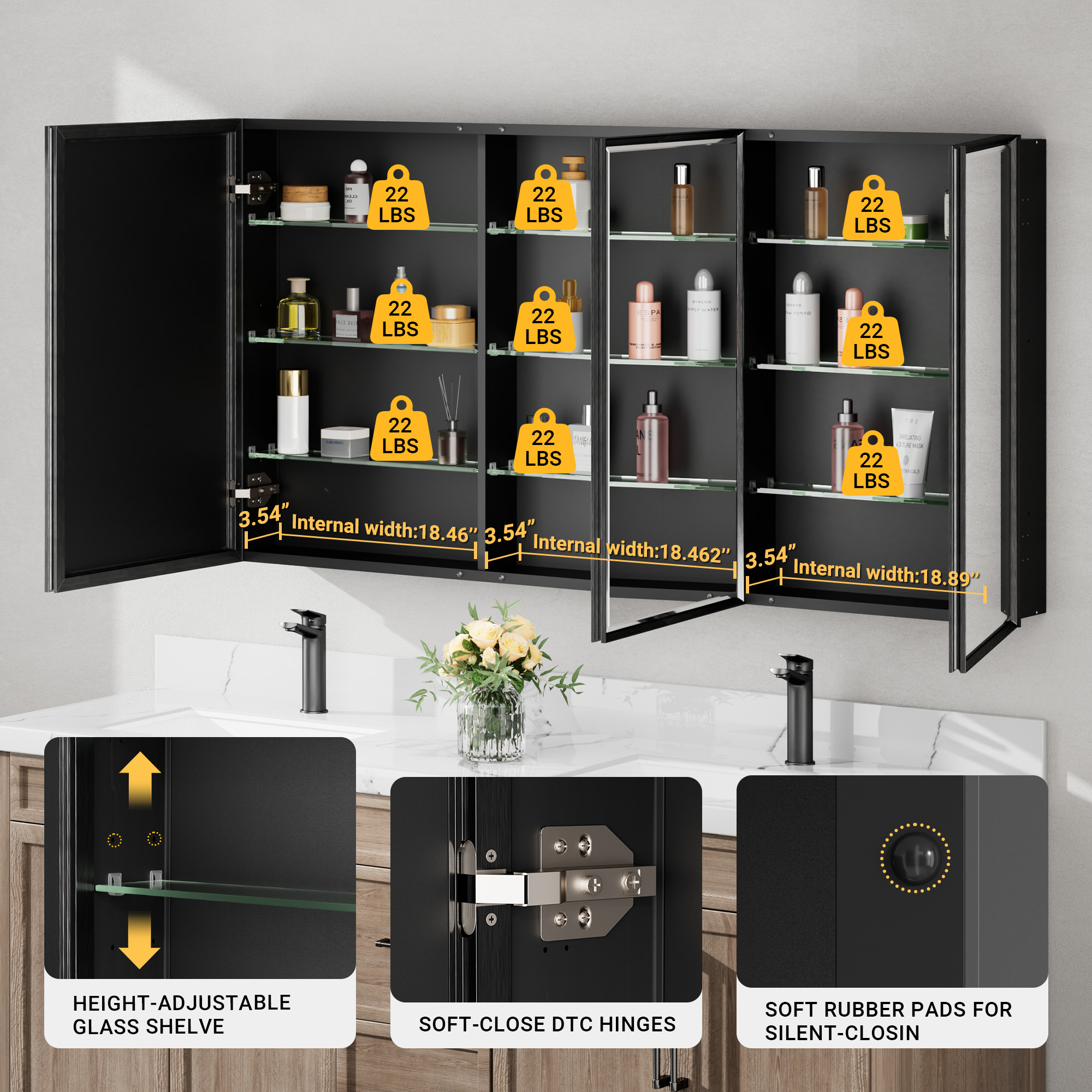 QueenFun MCBB6030BK Bathroom-Medicine-Cabinets - View #3