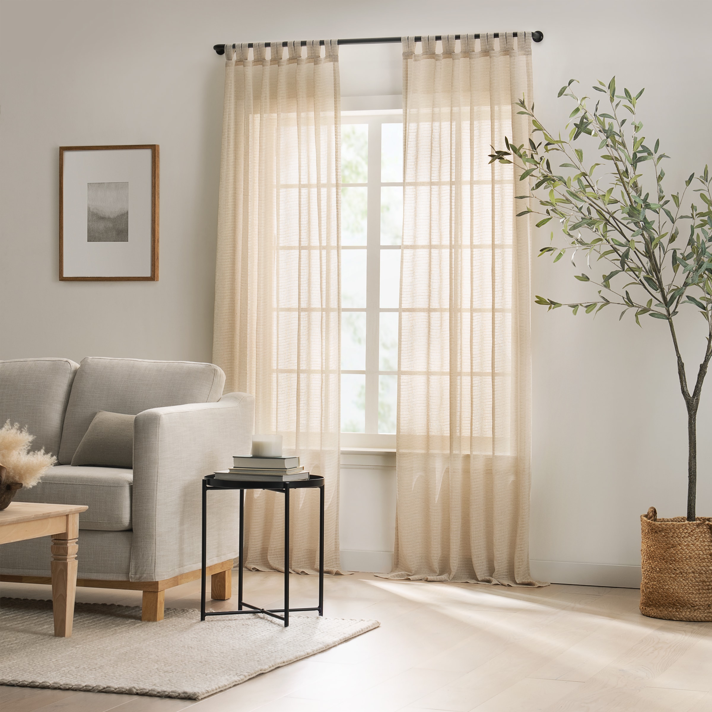 Mercantile 22716801435 95-in Linen Polyester Light Filtering Standard Lined Top Tab Single Curtain Panel