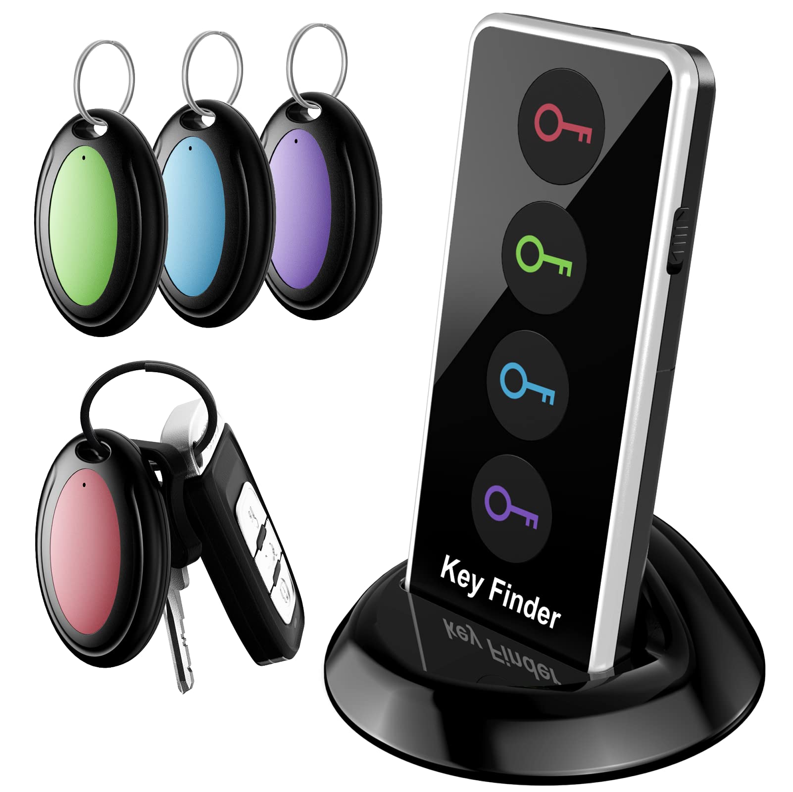 Etokfoks  lost remote finder RF locator with LED light 131ft range 85dB sound one transmitter and four oval tags for keys wallet glasses bags