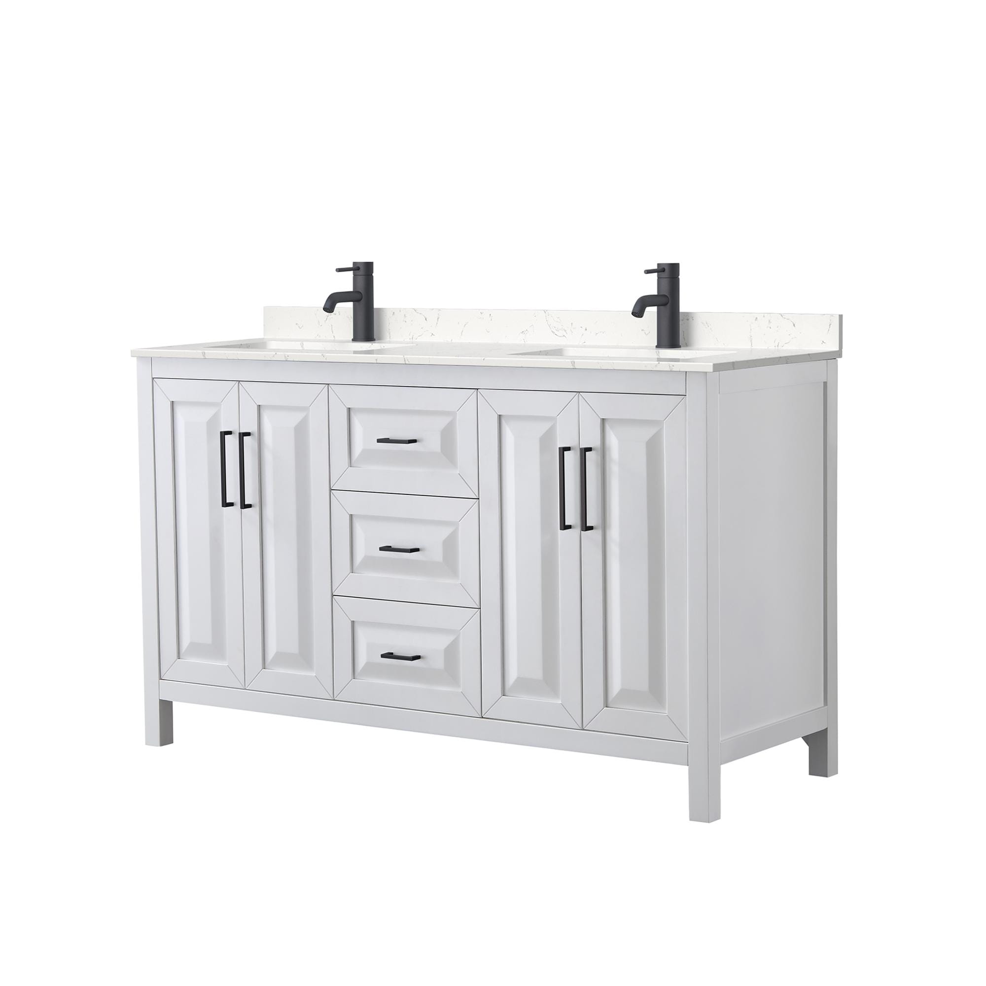 Wyndham Collection Daria 60-in White with Matte Black Trim Undermount Double Sink Bathroom Vanity with Carrara Cultured Marble Cultured Marble Top