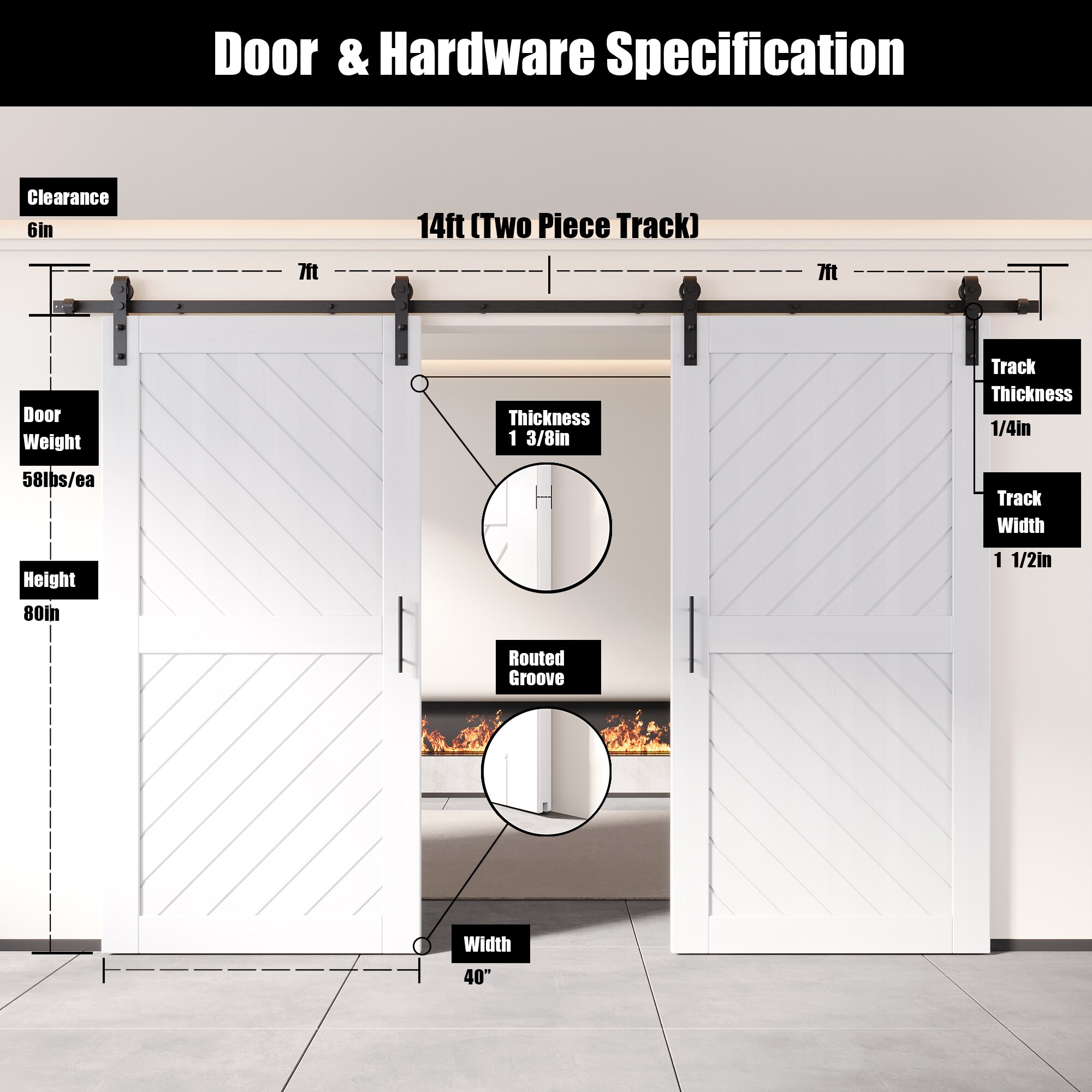 HOMACER YT2H168C-XT4-4080-WH Barn-Doors - View #2