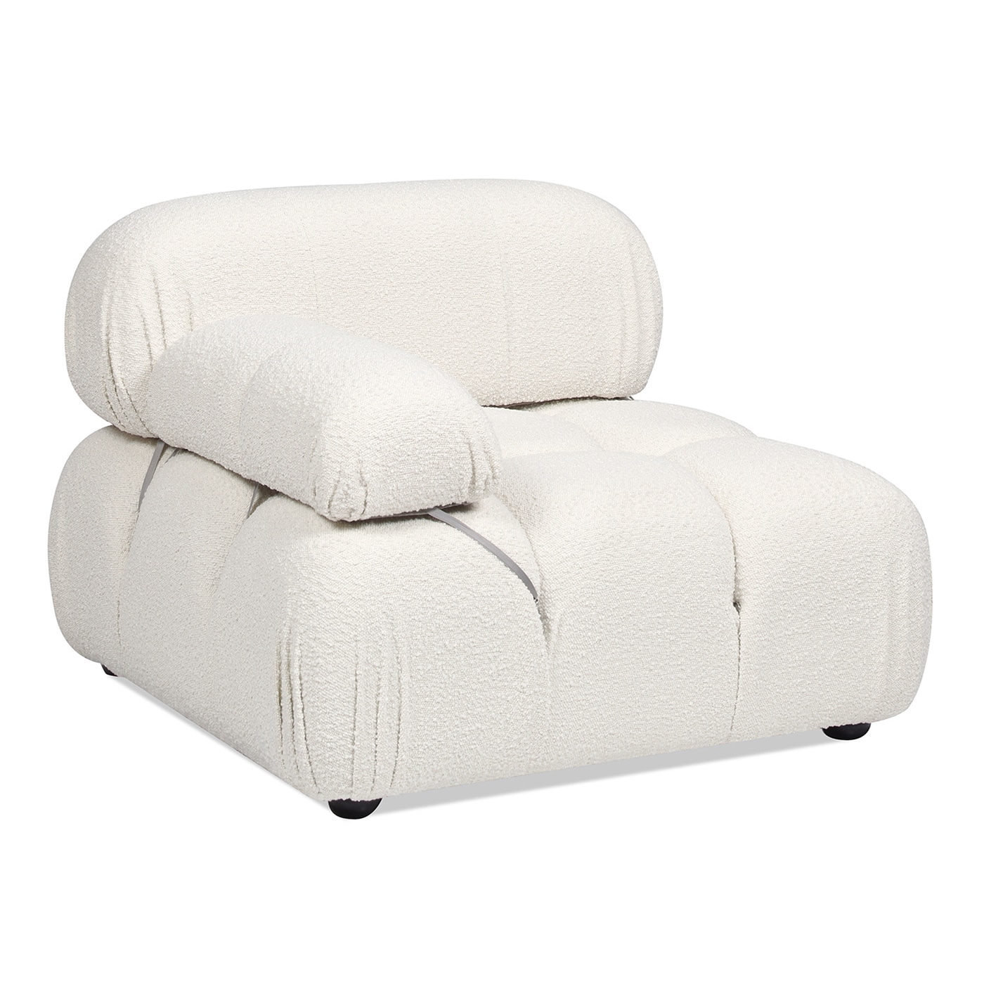 Ivory White Bouclé Modular Lounge Chair with Padded Arm