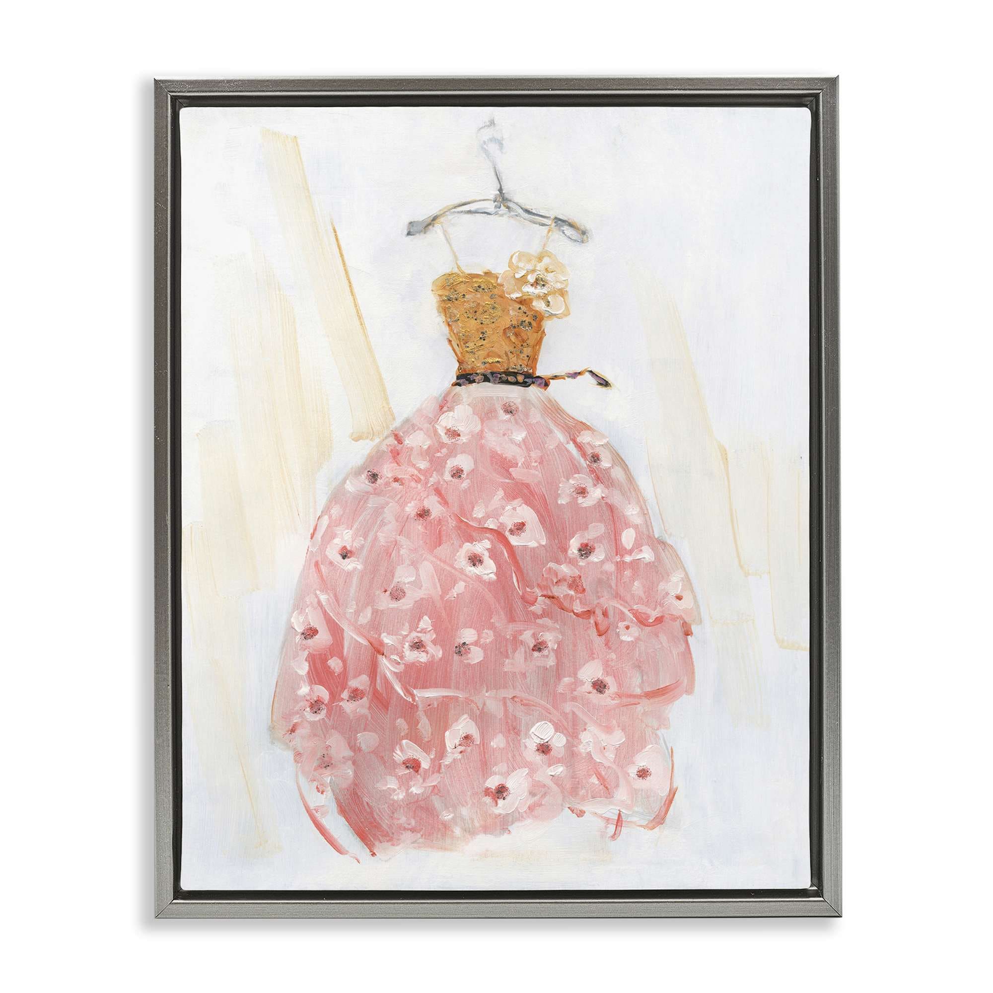 Stupell Industries BT-978-FFL-16X20 Elegant and Sophisticated Pink Gown Gray Framed Floater Canvas Wall Art By Sally Swatland 17 x 21