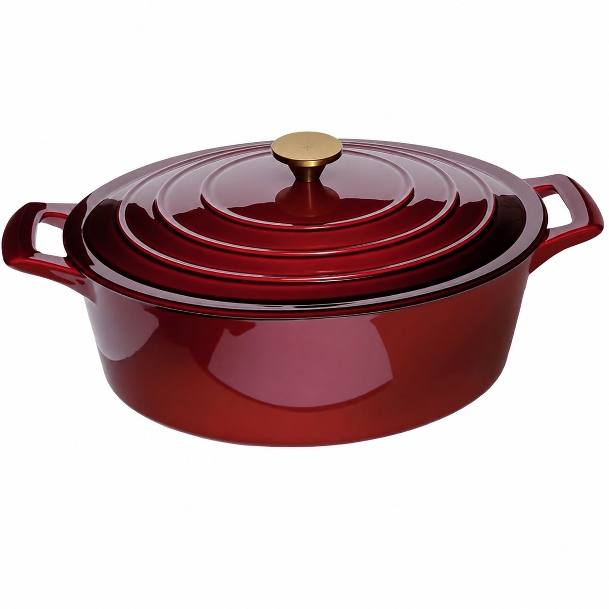Aoibox  5 qt Oval Enameled Cast Iron Dutch Oven in Cranberry with Lid Matte Black Interior 500F Oven Safe