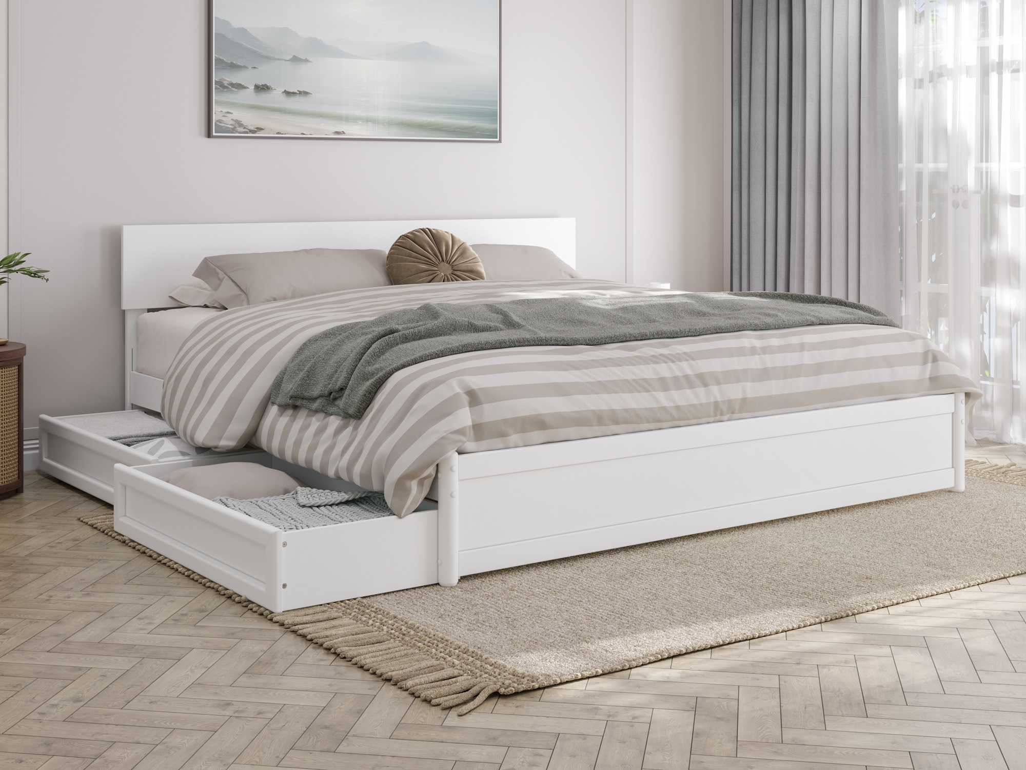 AFI AR8187152 Wesley White King Wood Platform Bed with Storage
