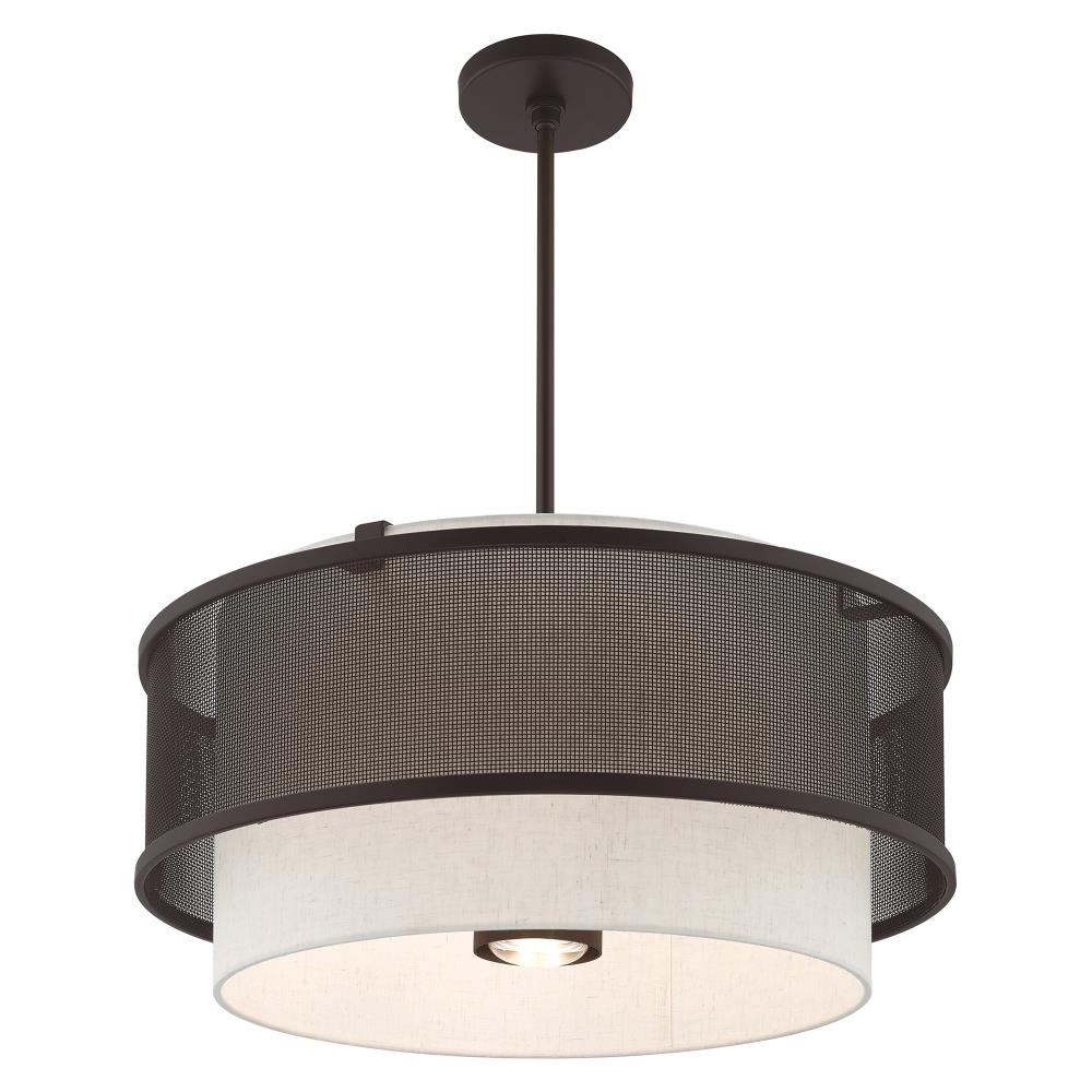Braddock Bronze 4-Light Drum Chandelier with Oatmeal Shade