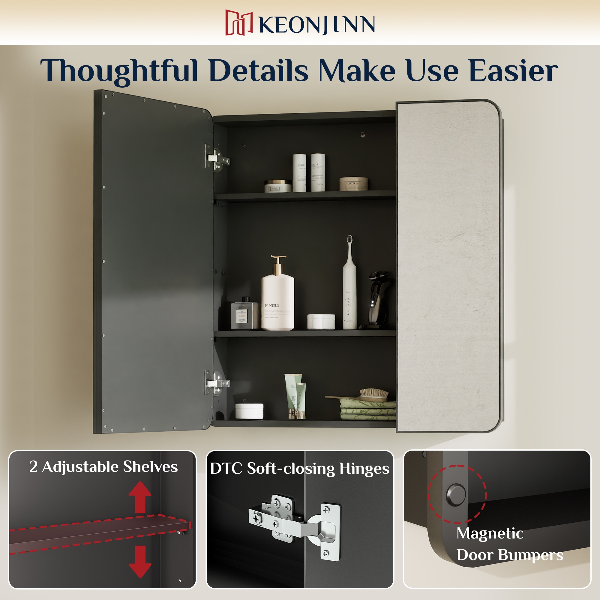 Keonjinn LW-JSKJG-YJ-12181BK Bathroom-Medicine-Cabinets - View #6