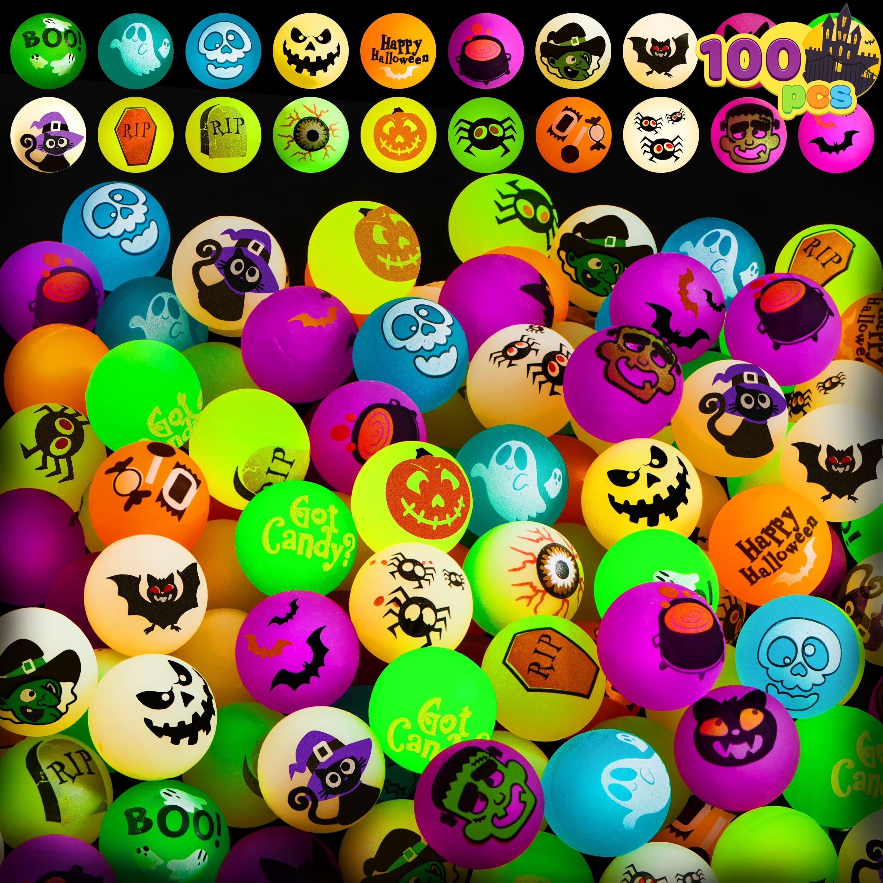 Joyfy - 100 PCS Halloween Glow in The Dark Bouncing Balls