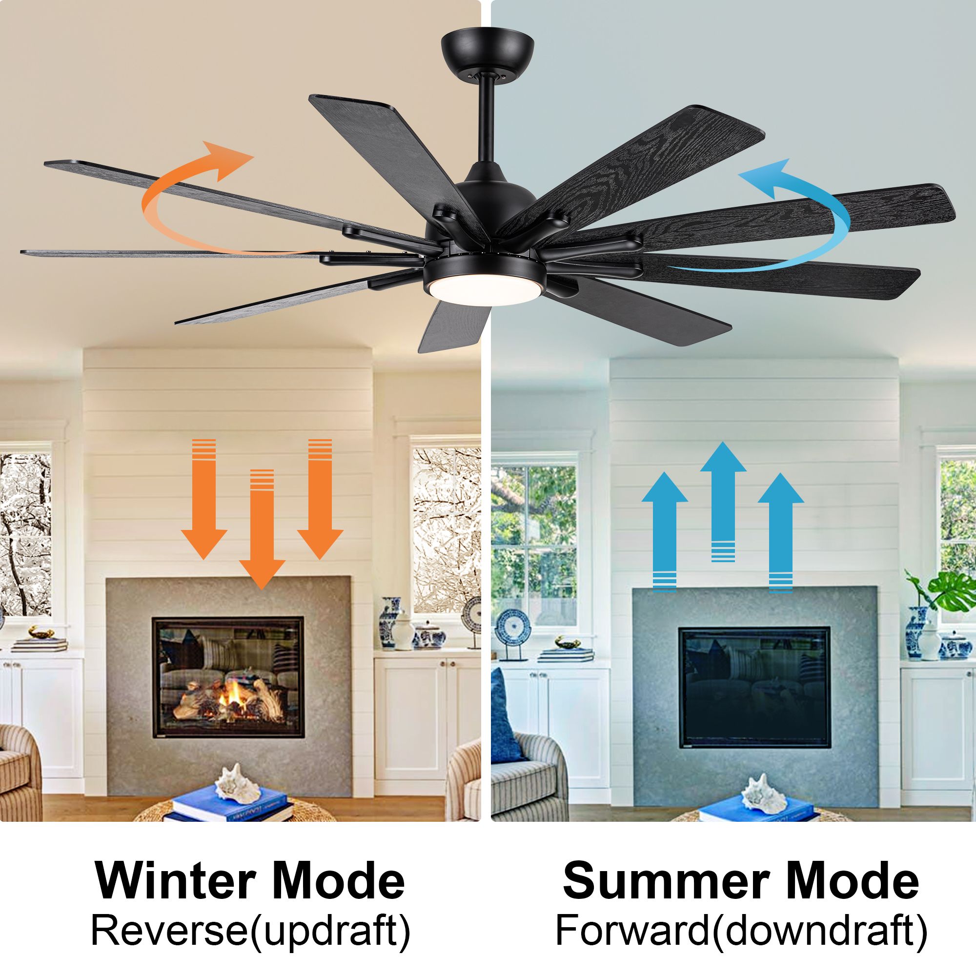 WELLFOR Dimmable Multi LED Ceiling Fan 62-in Black Color-changing ...