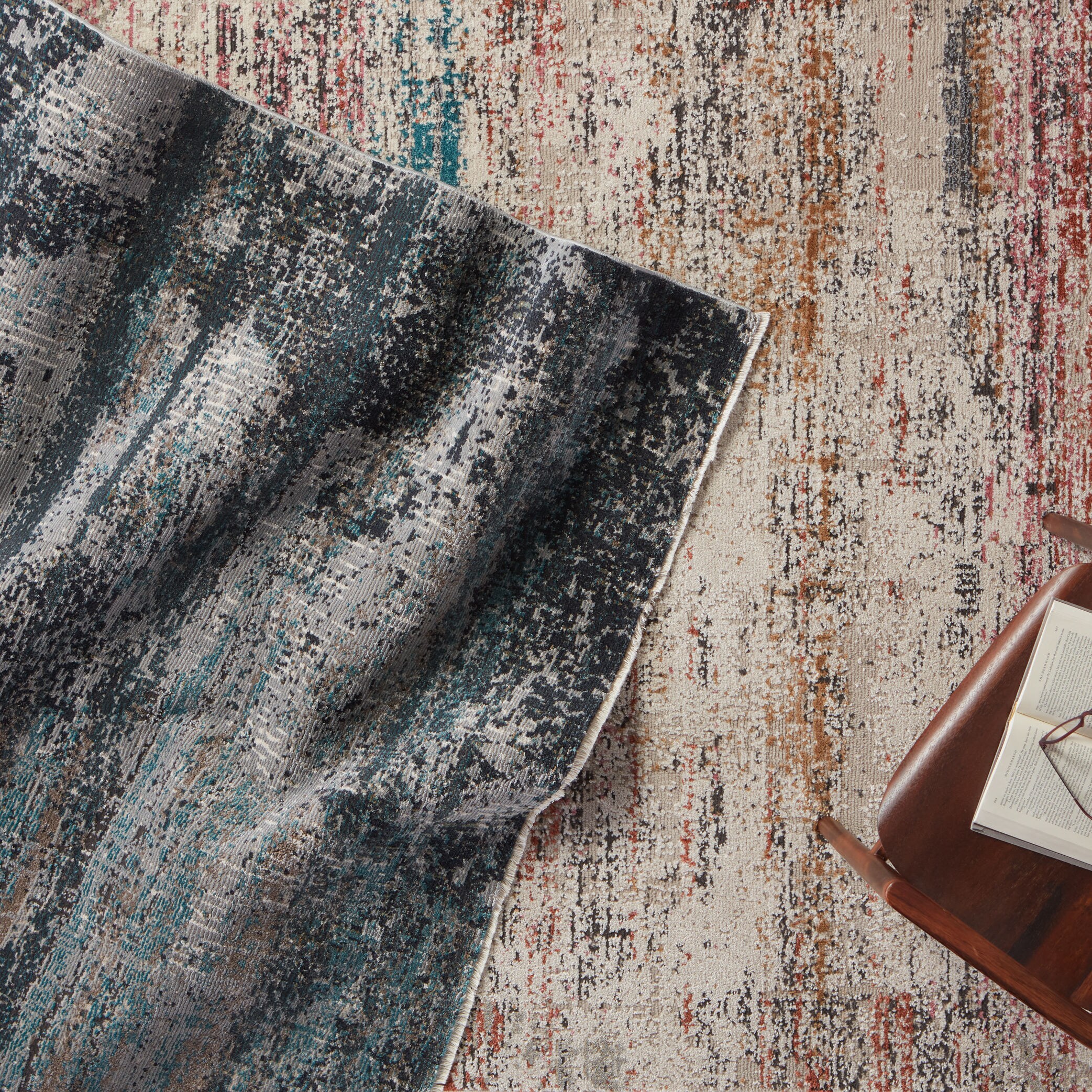 Myriad Aubra Abstract Fringe 3x12 Gray and Teal Area Rug