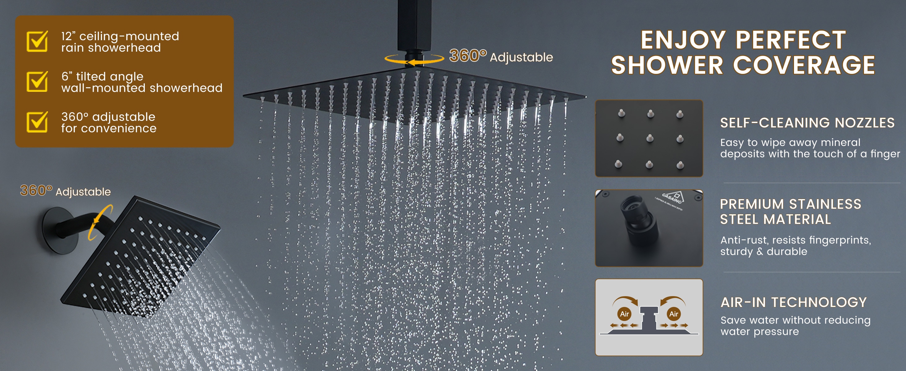 CASAINC TC09-BN Showerhead-Bar-Panels - View #12
