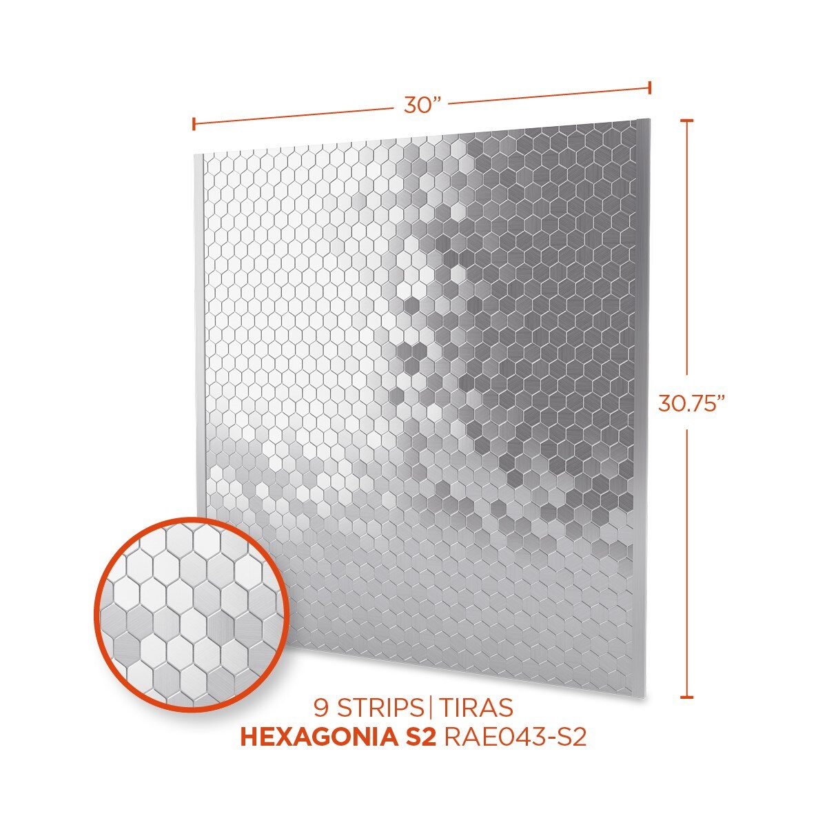 30'' Silver Metal Hexagonal Peel and Stick Backsplash Tile