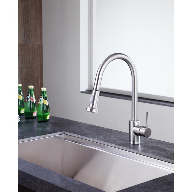 ANZZI Tycho Brushed Nickel 1-Handle Deck-Mount Pull-Out Handle Kitchen Faucet ANZZI Tycho Brushed Nickel 1-Handle Deck-Mount Pull-Out Handle Kitchen Faucet