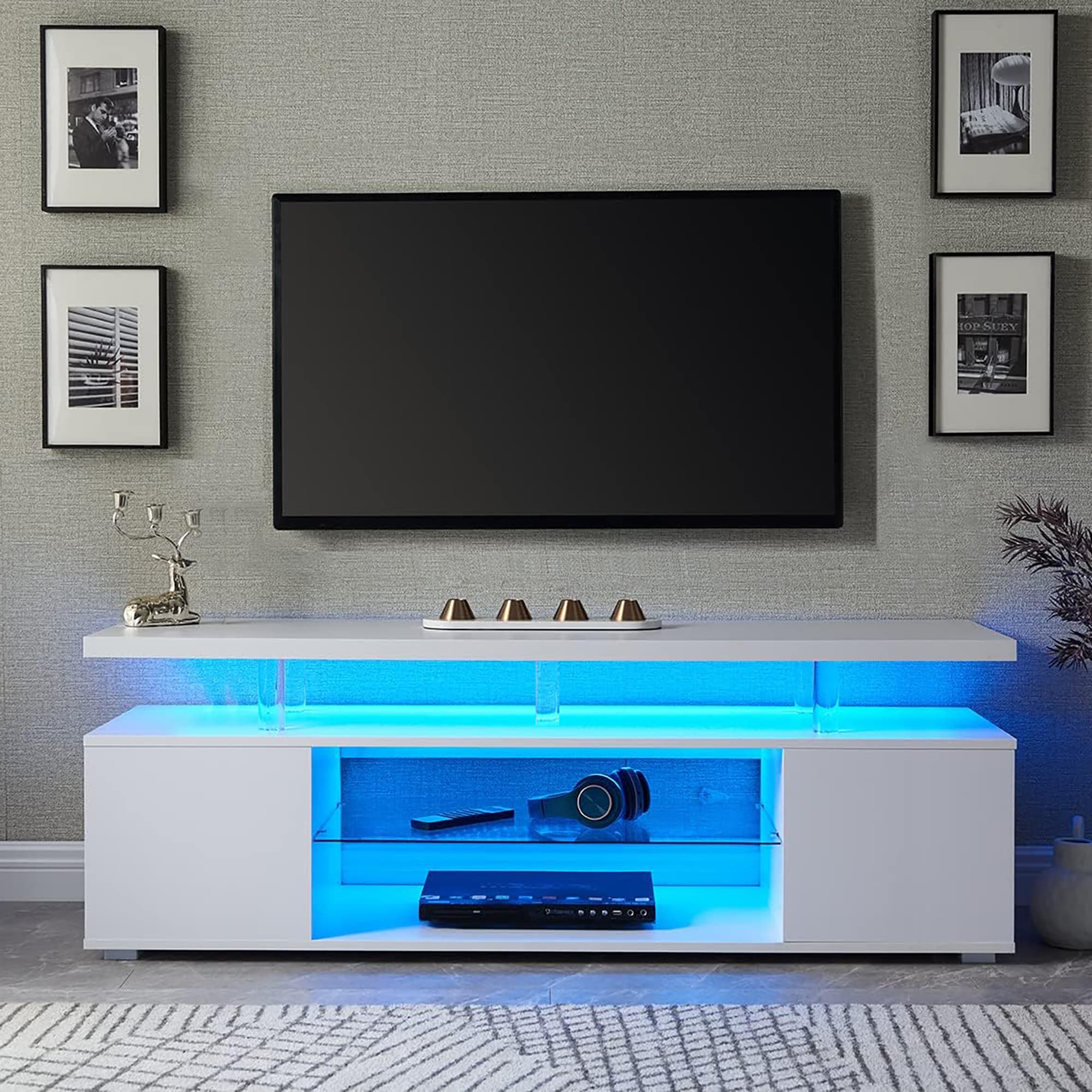 Sunrinx MG9-ND-13 Modern/Contemporary White TV stand Integrated TV Mount ( Accommodates TVs up to 70-in )