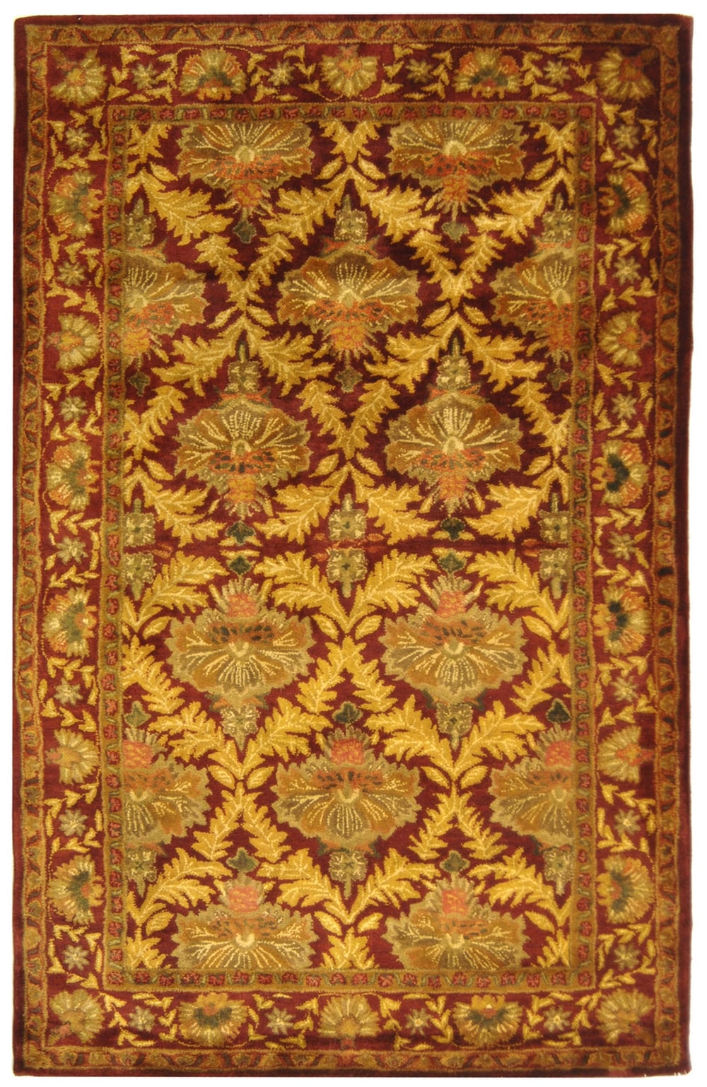 Safavieh AT54A-6 Antiquity Nevahad 6 x 9 (ft) Tufted Wool Wine/Gold Rectangular Indoor Floral/Botanical Vintage Area rug