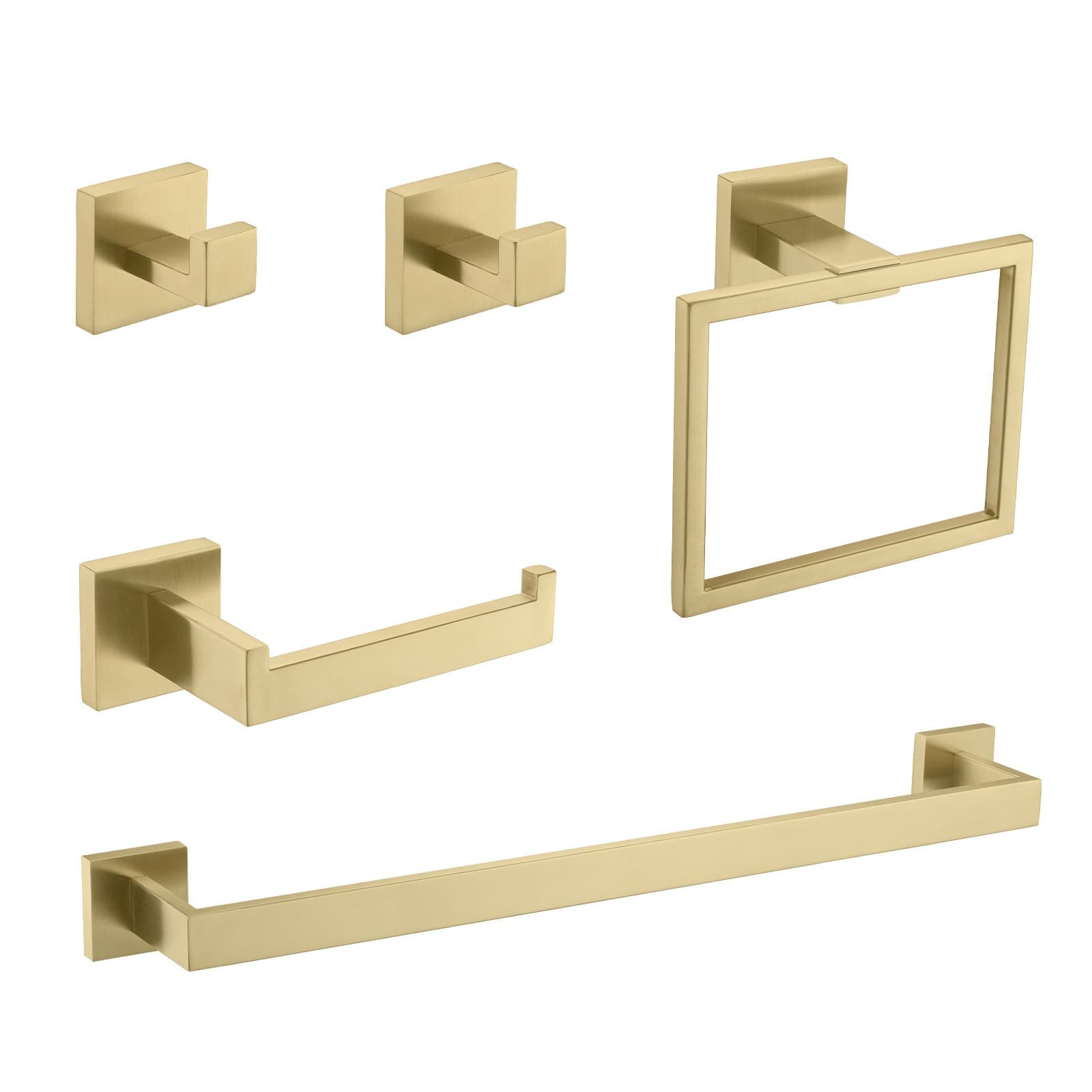 Rbied 5 Piece SUS304 Bathroom Set Towel Bar Ring Hooks TP Holder Gold Finish