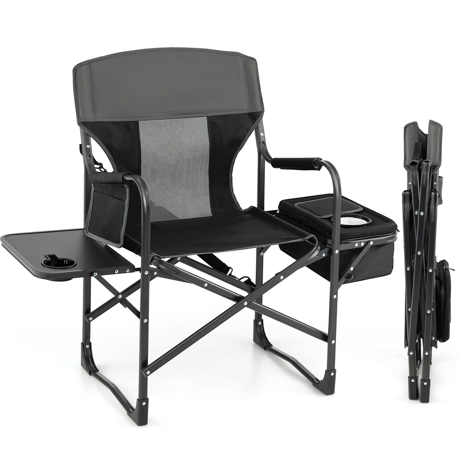Volenca Folding Directors Camping Chair with Removable Padded Armrest Side Table Cooler Bag and Portable Carry Strap 400-lb Capacity