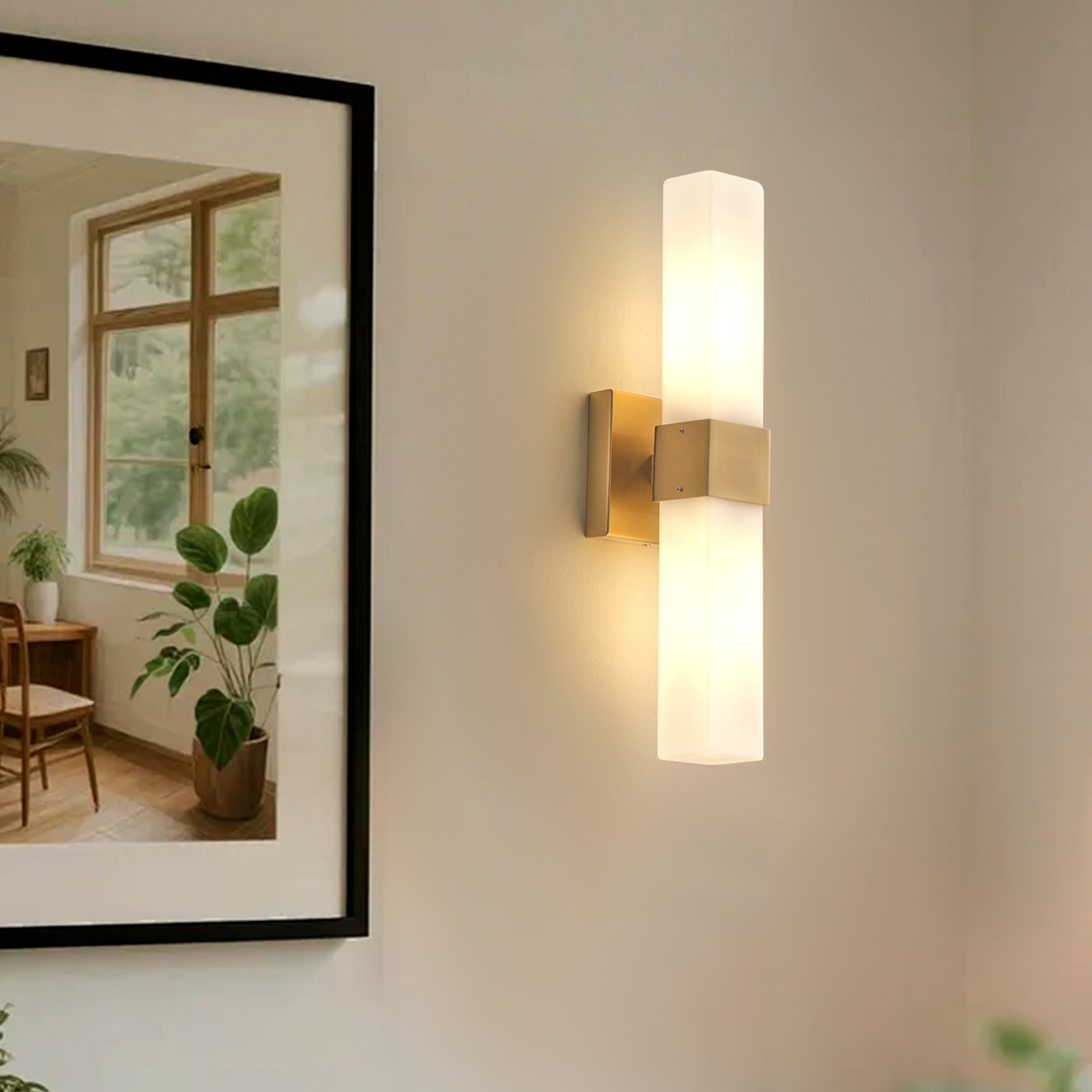 Aiwen 4-in W 2 -Light Brass Hardwired Outdoor LED Wall Sconce