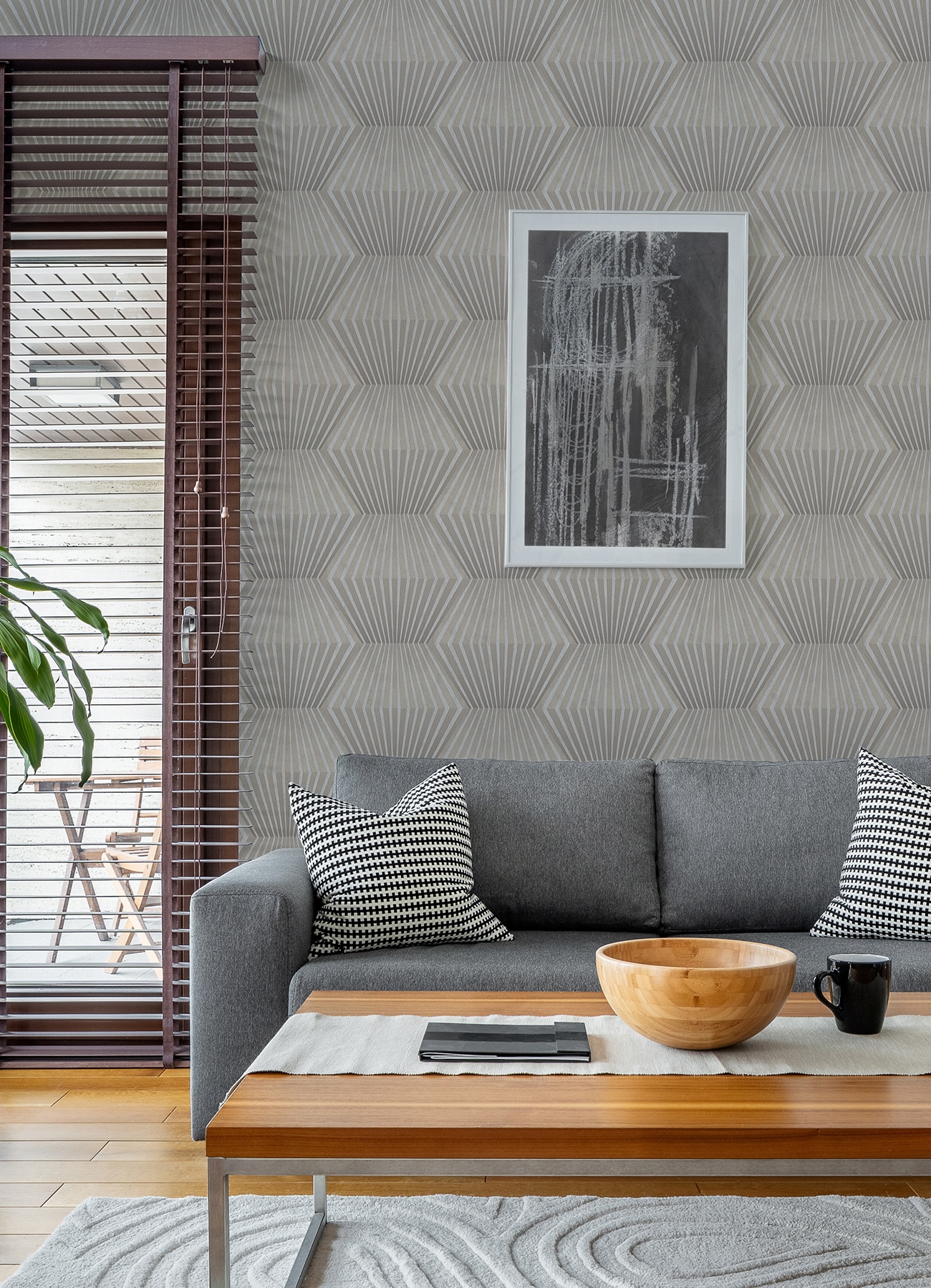 Taupe and Silver 3D Geometric Vinyl Wallpaper