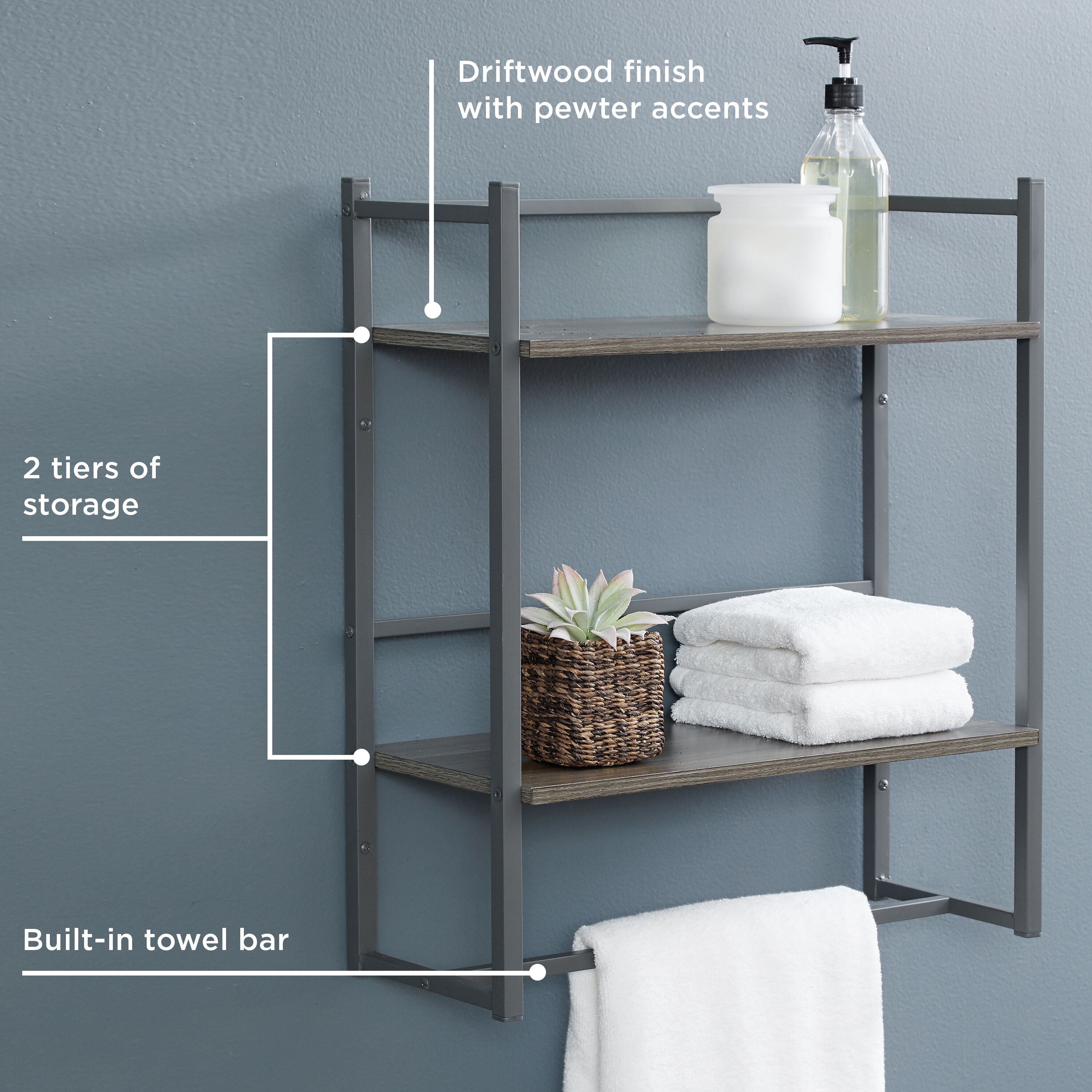 Organize It All Chrome 2-Tier Metal Wall Mount Bathroom Shelf