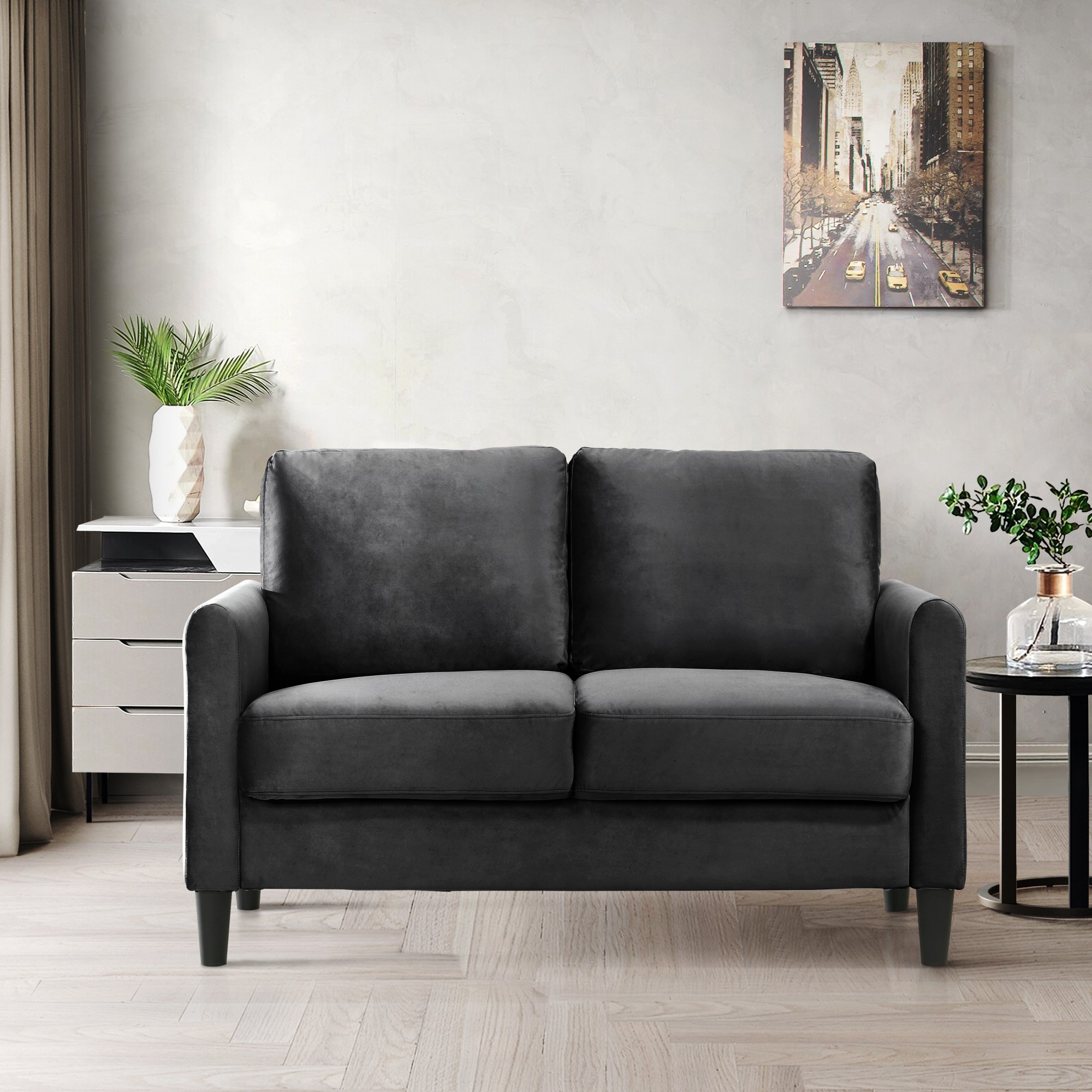 Home Design 30027-211 Airell 53.9-in Modern Dark Gray Velvet 2 -seater Loveseat