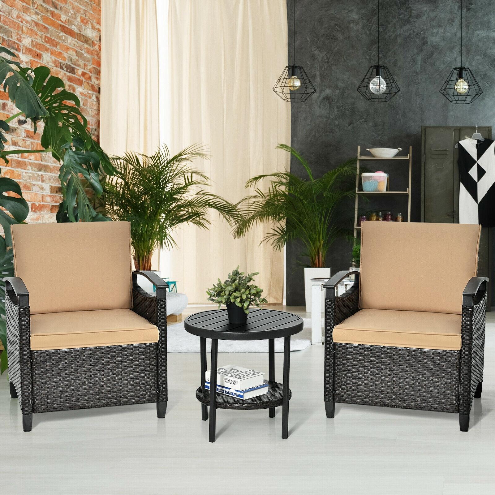 BABOOM BOM-W64401-CO 3 -Piece Rattan Patio Conversation Set with Brown Cushions