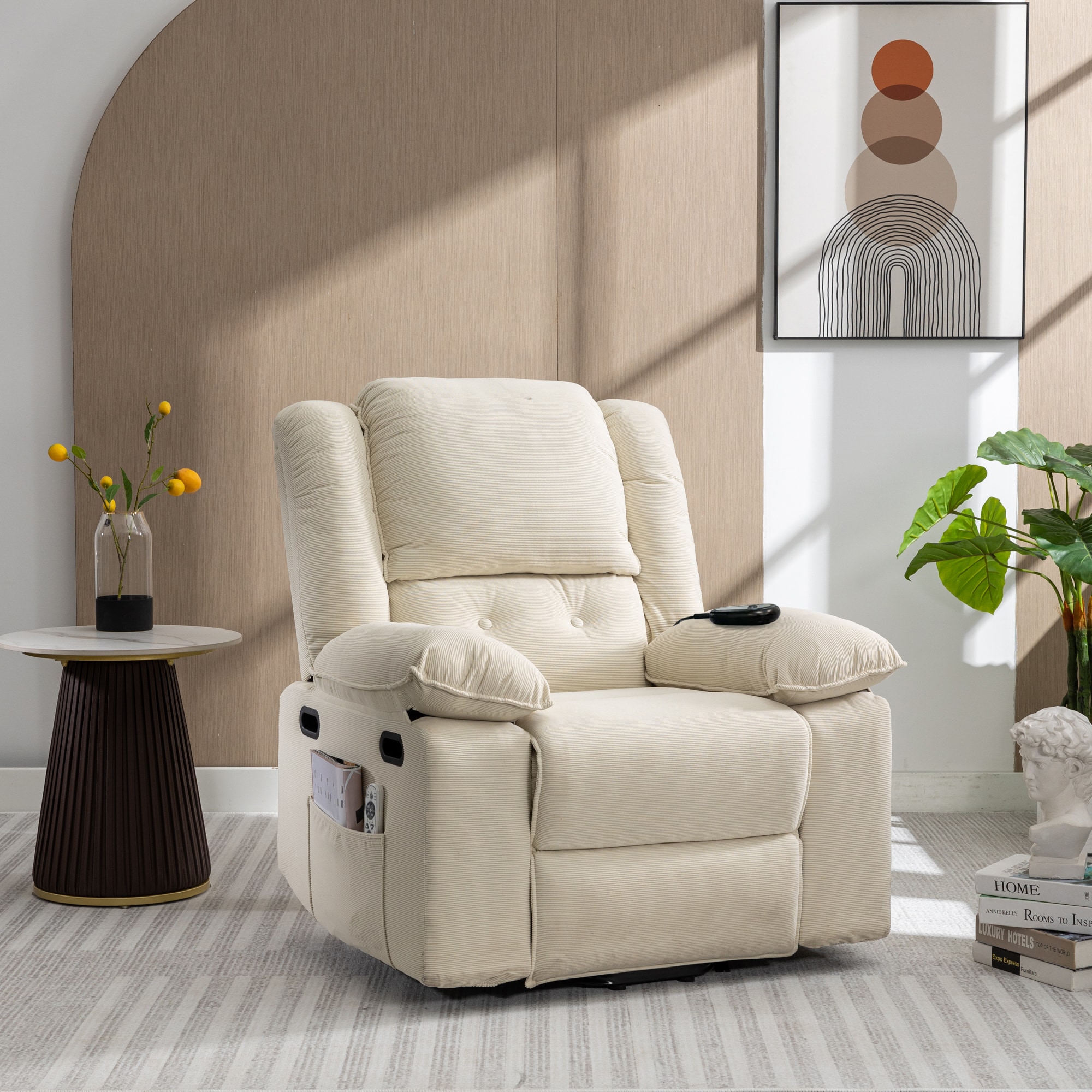 ModernLuxe N719P243150A Massage ReclinerPower Lift Chair for Elderly with Adjustable Massage and Heating FunctionRecliner Chair with Infinite Position and Side Pocket for Living RoomBeige