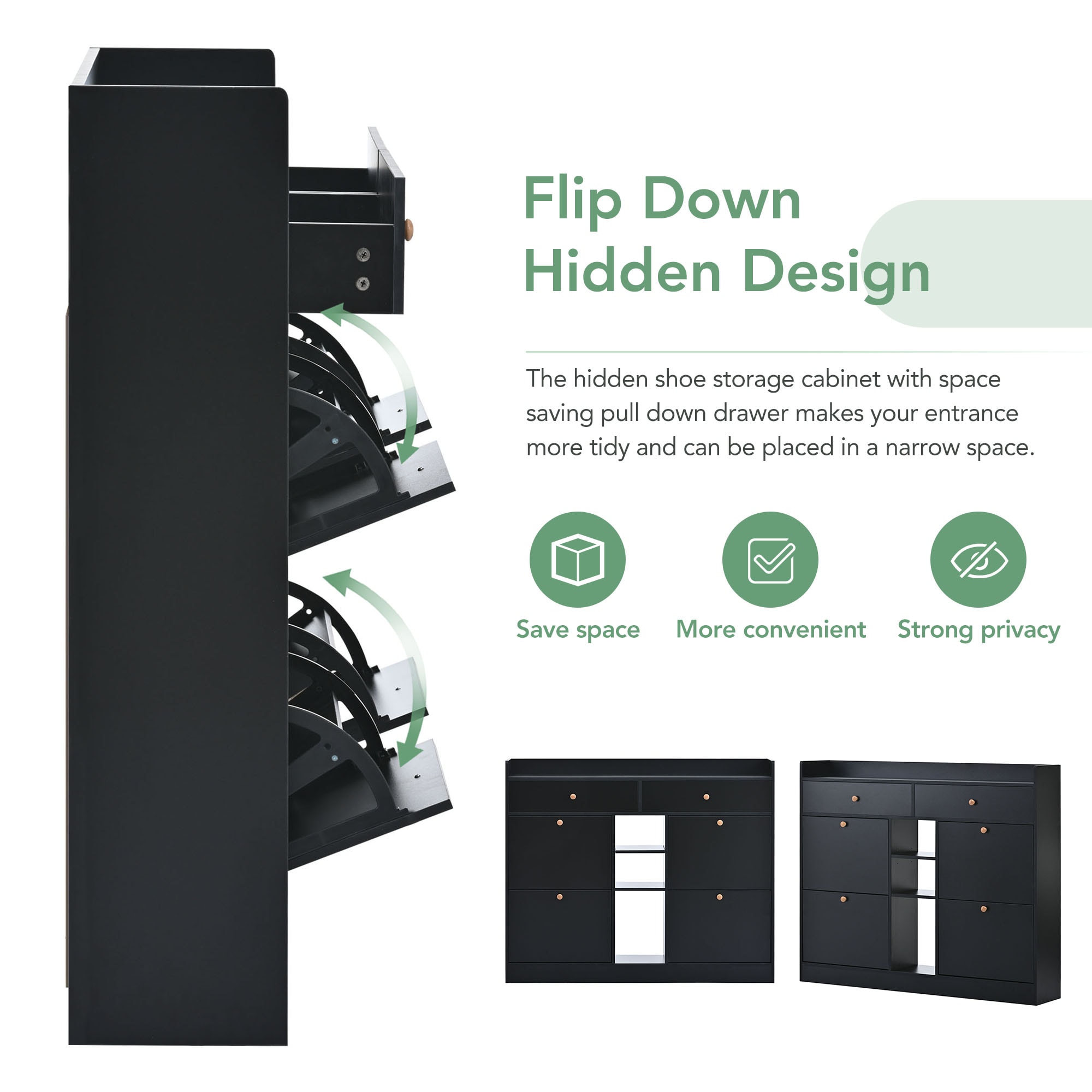 ModernLuxe Black MDF Shoe Cabinet with 3 Tiers and Hidden Flip Down Drawer  - Modern Minimalist Shoe Storage for 20 Pairs in the Shoe Storage  department at