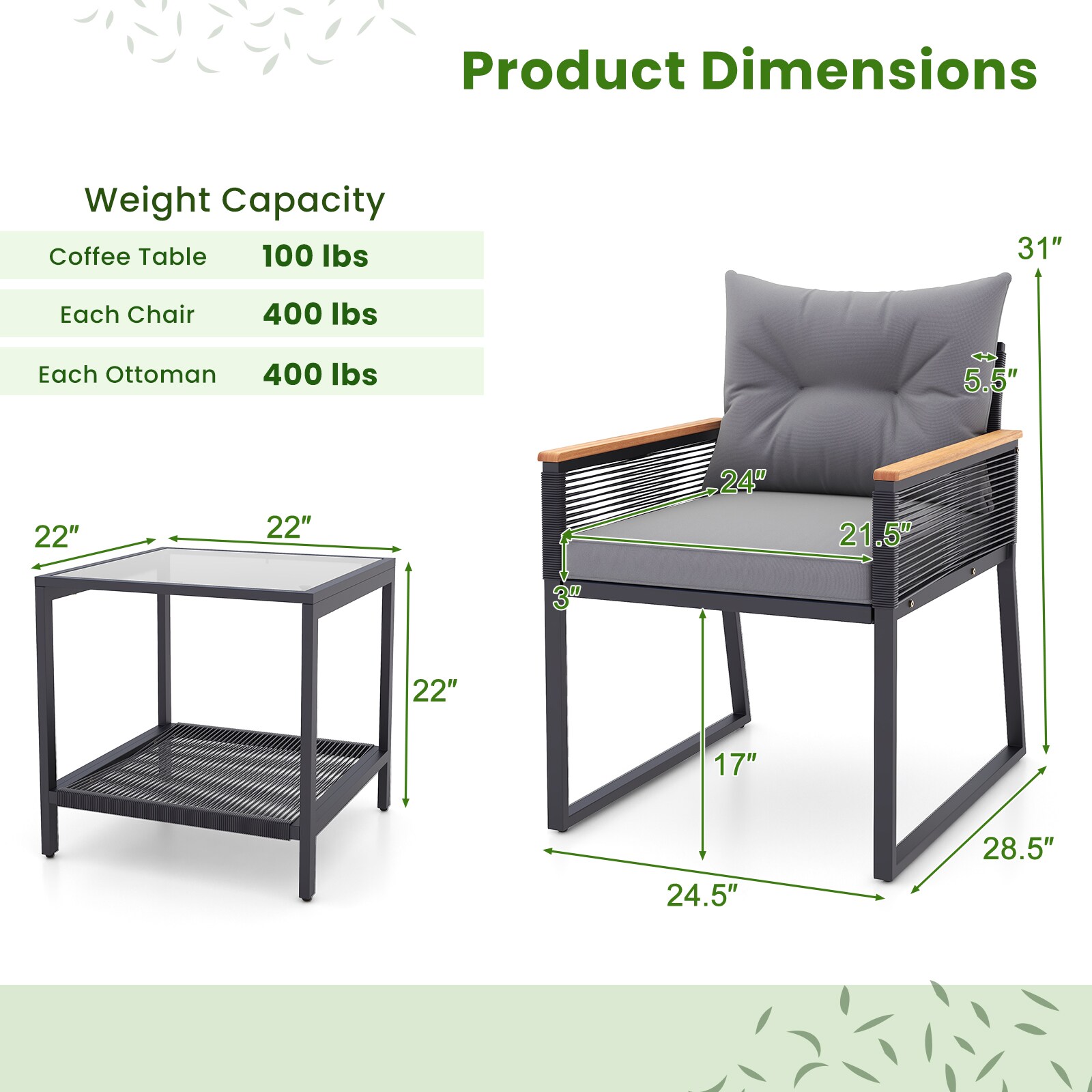Forclover FBR-146GR Patio-Conversation-Sets - View #3