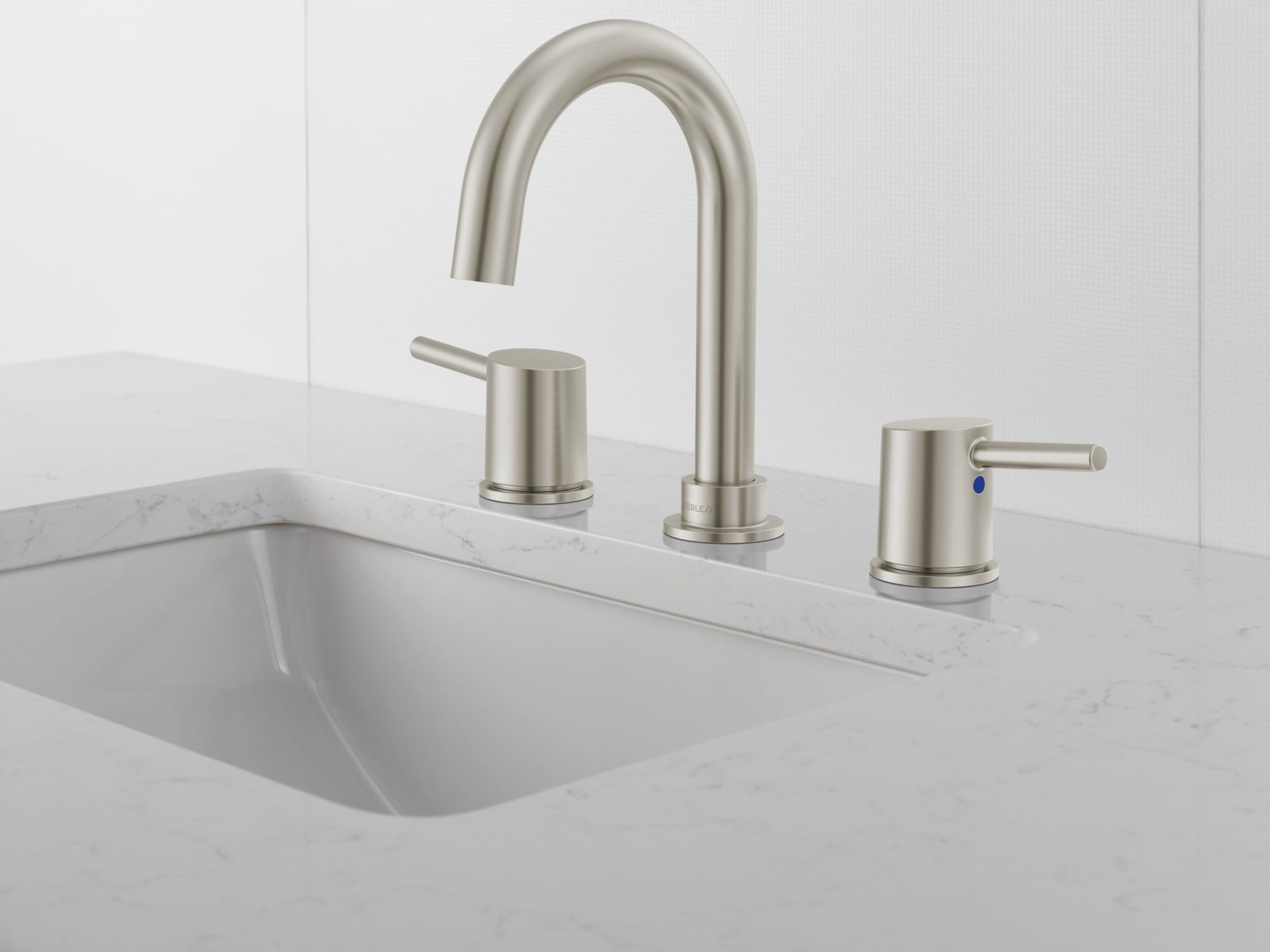 Precept Brushed Nickel Modern Two-Handle Widespread Bathroom Faucet