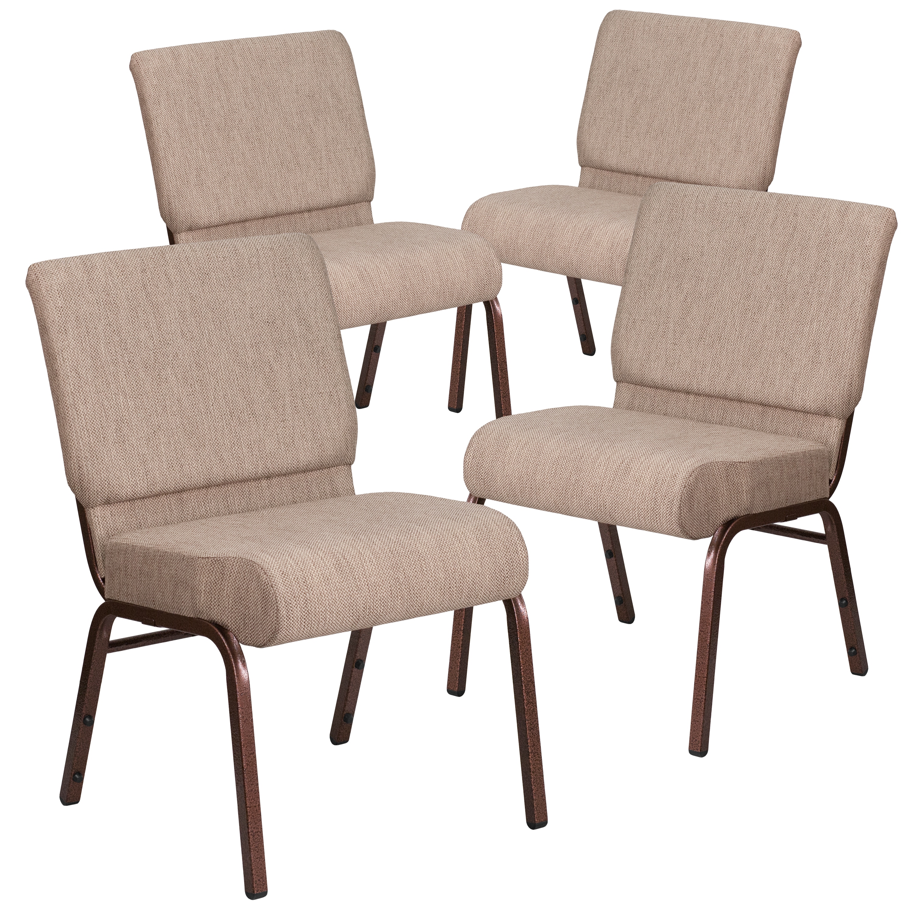 Flash Furniture 889142080619 4 Pack HERCULES Series 21-in W Stacking Church Chair in Beige Fabric - Copper Vein Frame