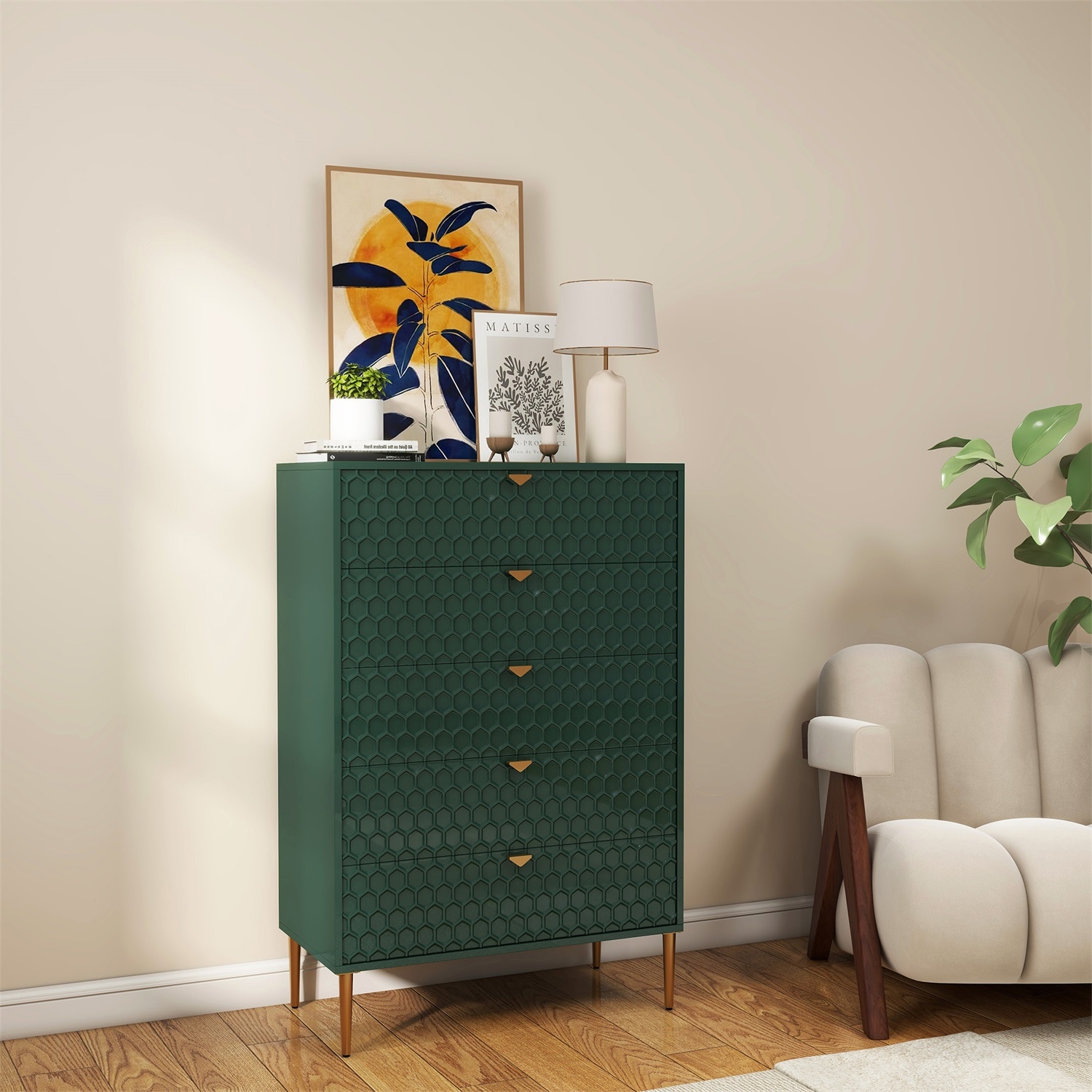 Mondawe 31.5 in. 5-Drawer  Chests Cabinet, Green