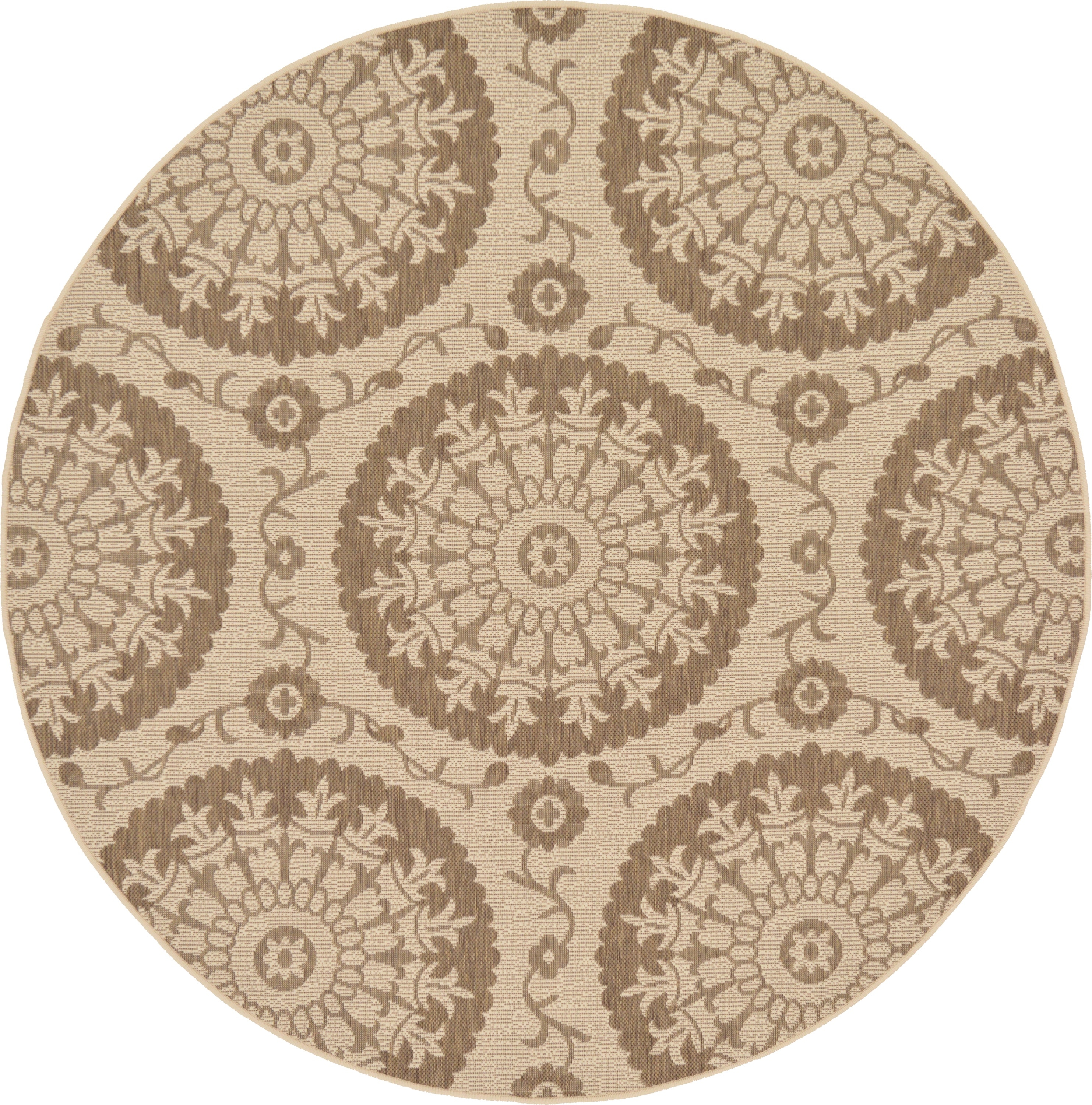 Unique Loom 3126628 Medallion Outdoor 6 x 6 (ft) Loomed Polypropylene Brown/Beige Round Indoor/Outdoor Geometric Global Area rug