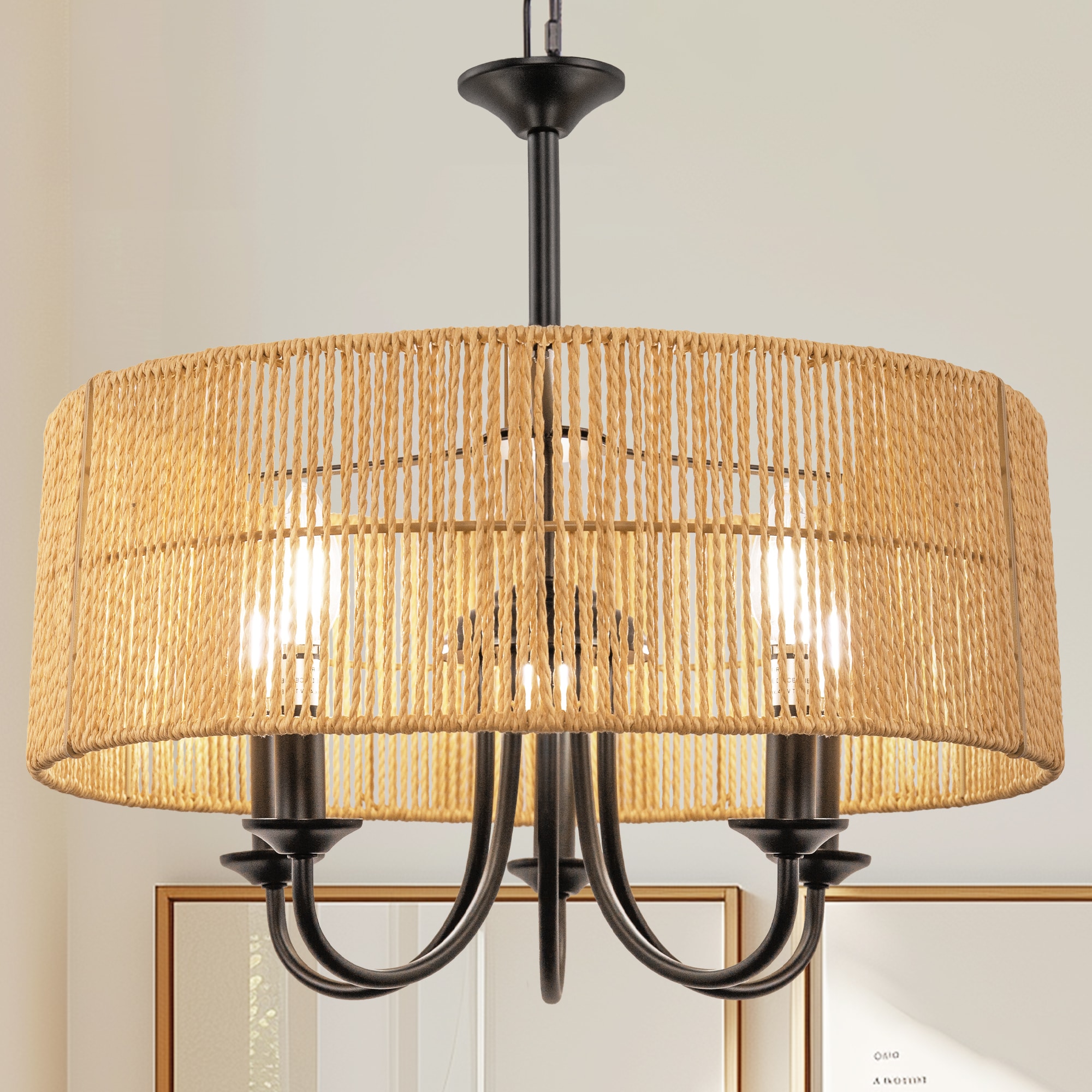 YANSUN LA-OG-ZX16101EBL-11 5 -Light Black Rustic Drum Small Hanging Pendant light
