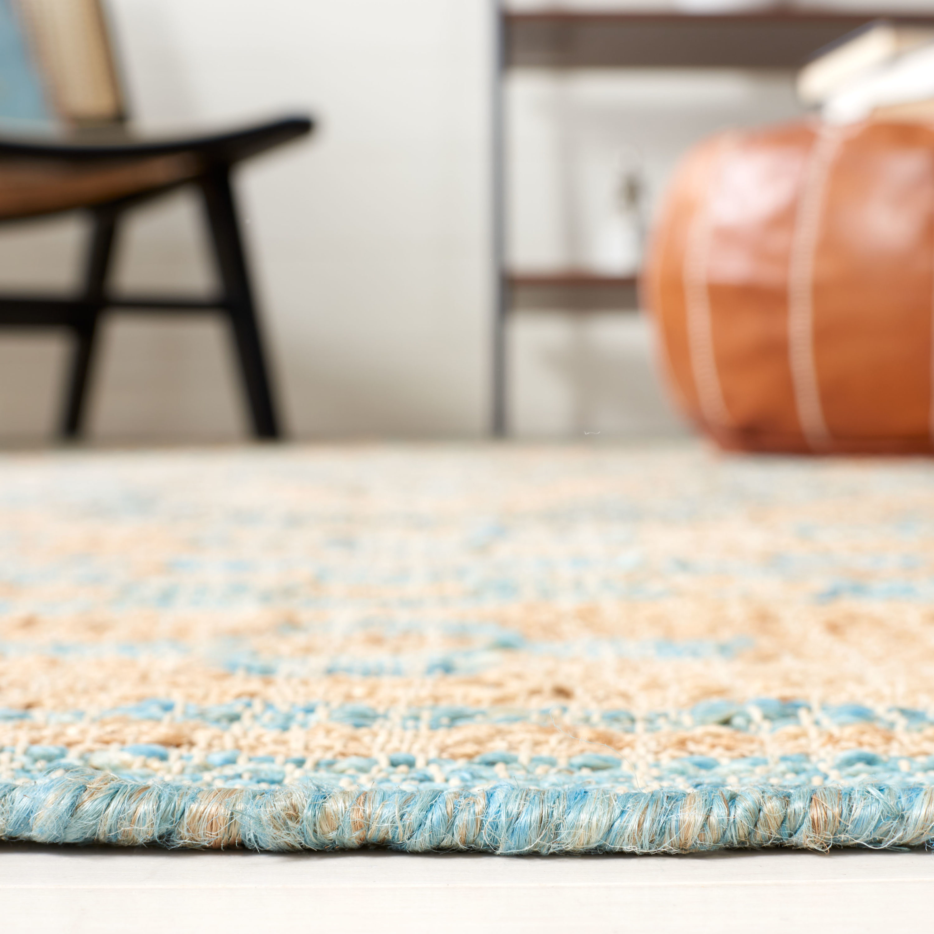 Handwoven Blue and Natural Tribal Flatweave Area Rug 5' x 8'