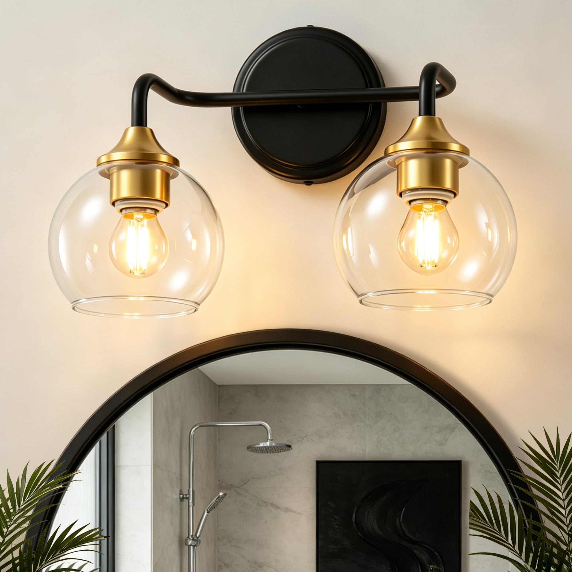 POWLIG Vanity Light 13.39-in 2 Light Gloss Black Modern/contemporary Bathroom Vanity light