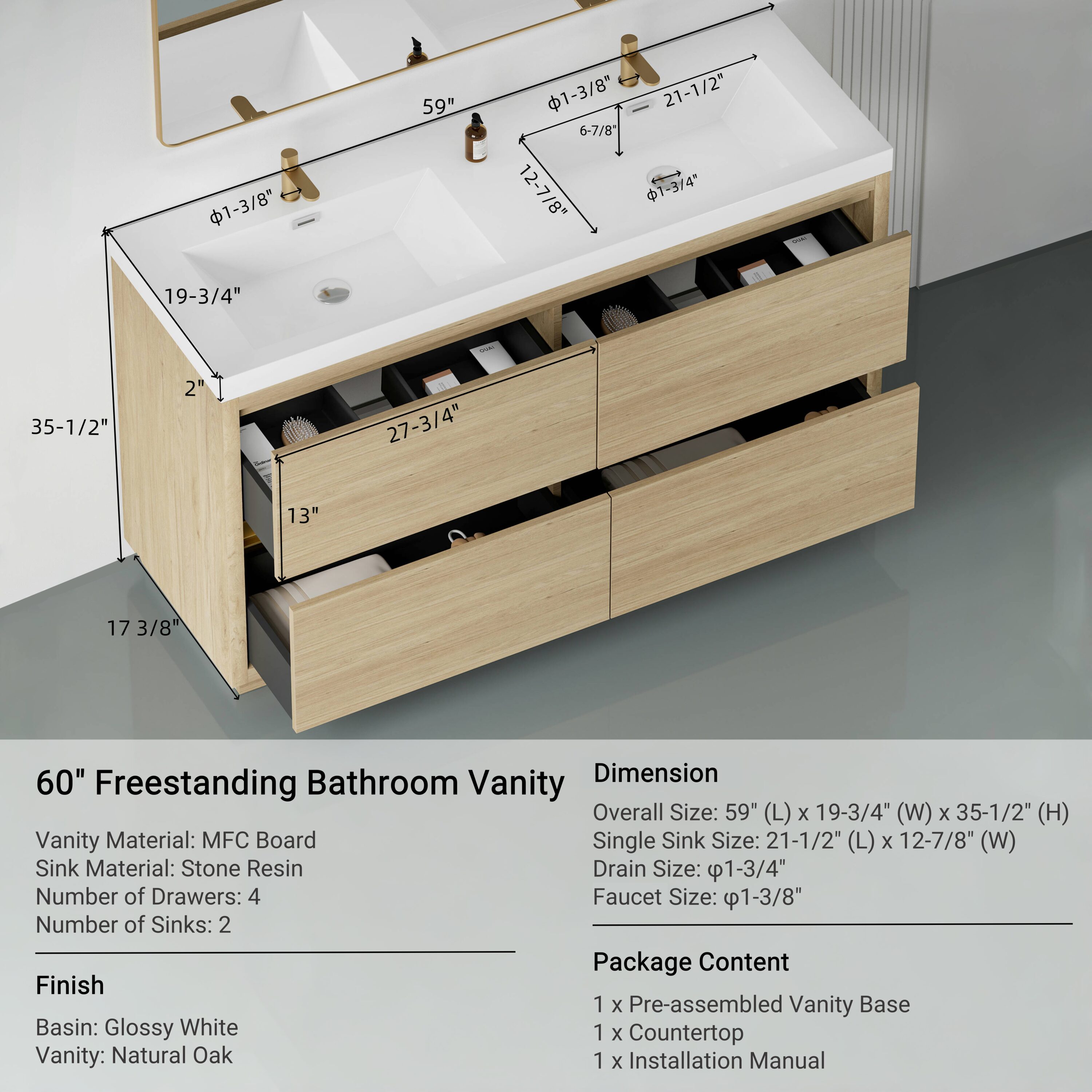 CASAINC WF-JMJ-BCB 1072 WH Bath-Vanity-Combo - View #2