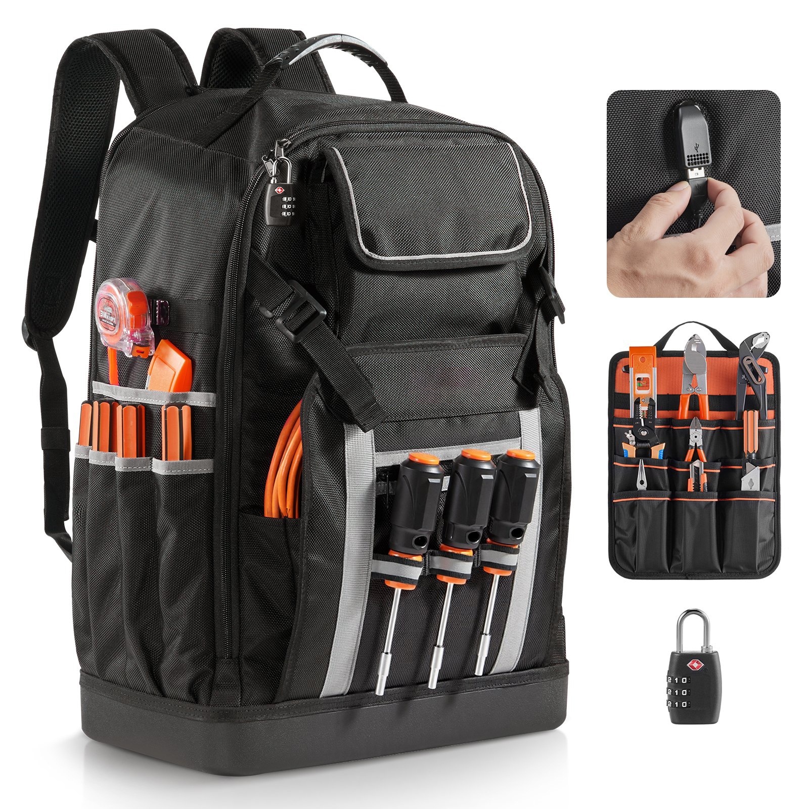 Mecale 56-Pocket Tool Backpack Heavy-Duty 1680D Ballistic Organizer with Molded Base Black