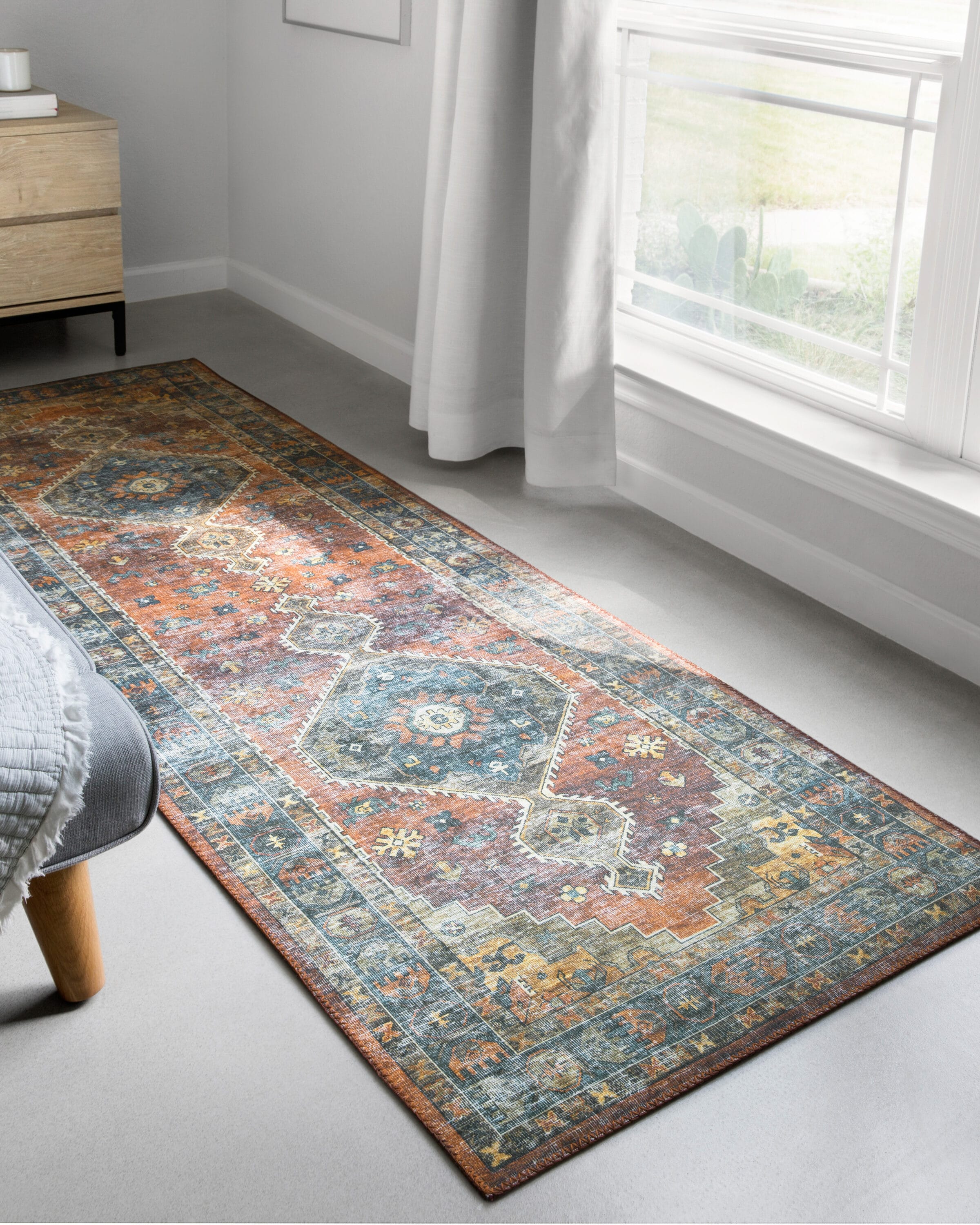 Loloi II SKYESKY-11RUBB2676 3 x 8 (ft) Loomed Polyester Rust / Blue Rectangular Indoor Distressed/Overdyed Oriental Area rug
