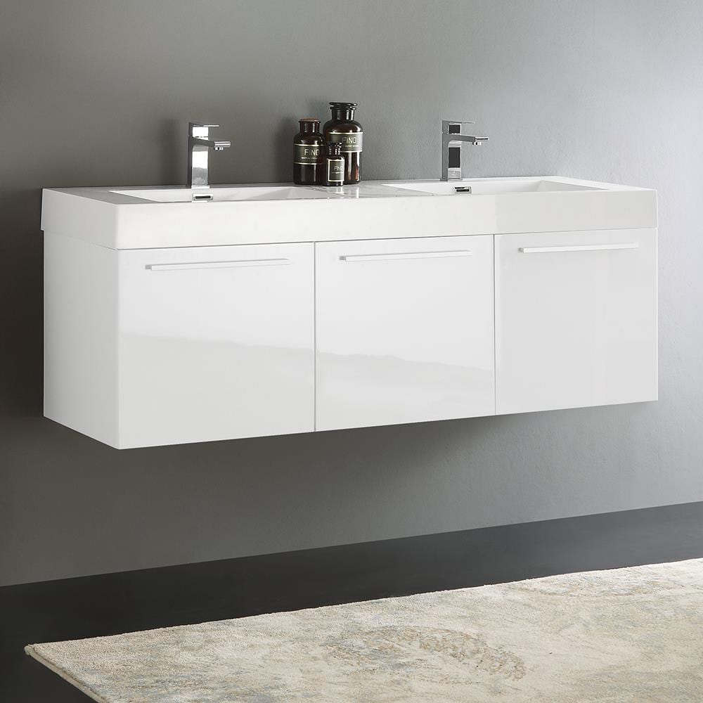 Fresca Vista 60-in White Double Sink Floating Bathroom Vanity with ...