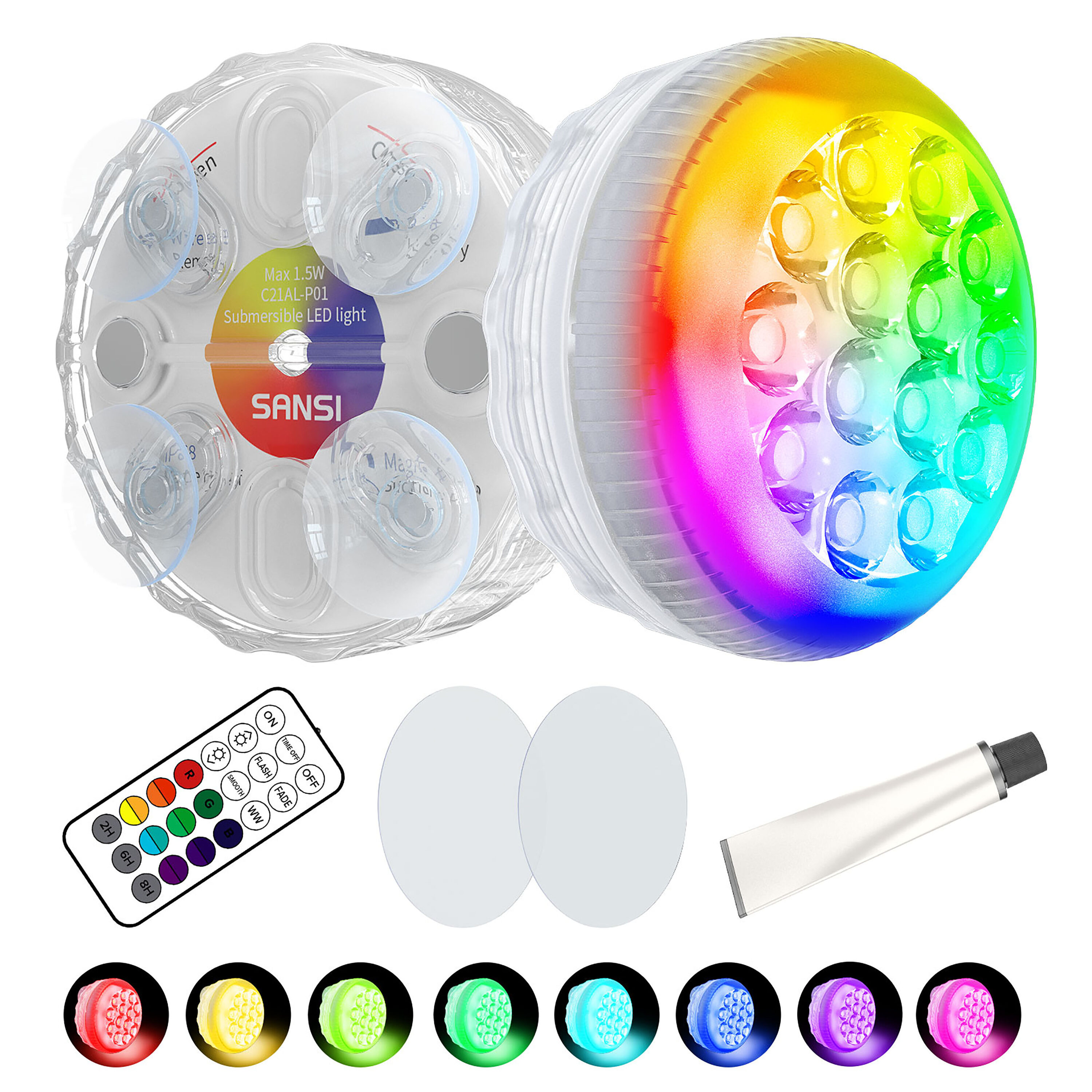SANSI RGB Pool Lights, Submersible LED Pool Lights with Magnet and Suction Cups, Waterproof IP68 Underwater Pond Lights with 16 Colors RF Remote, Tub