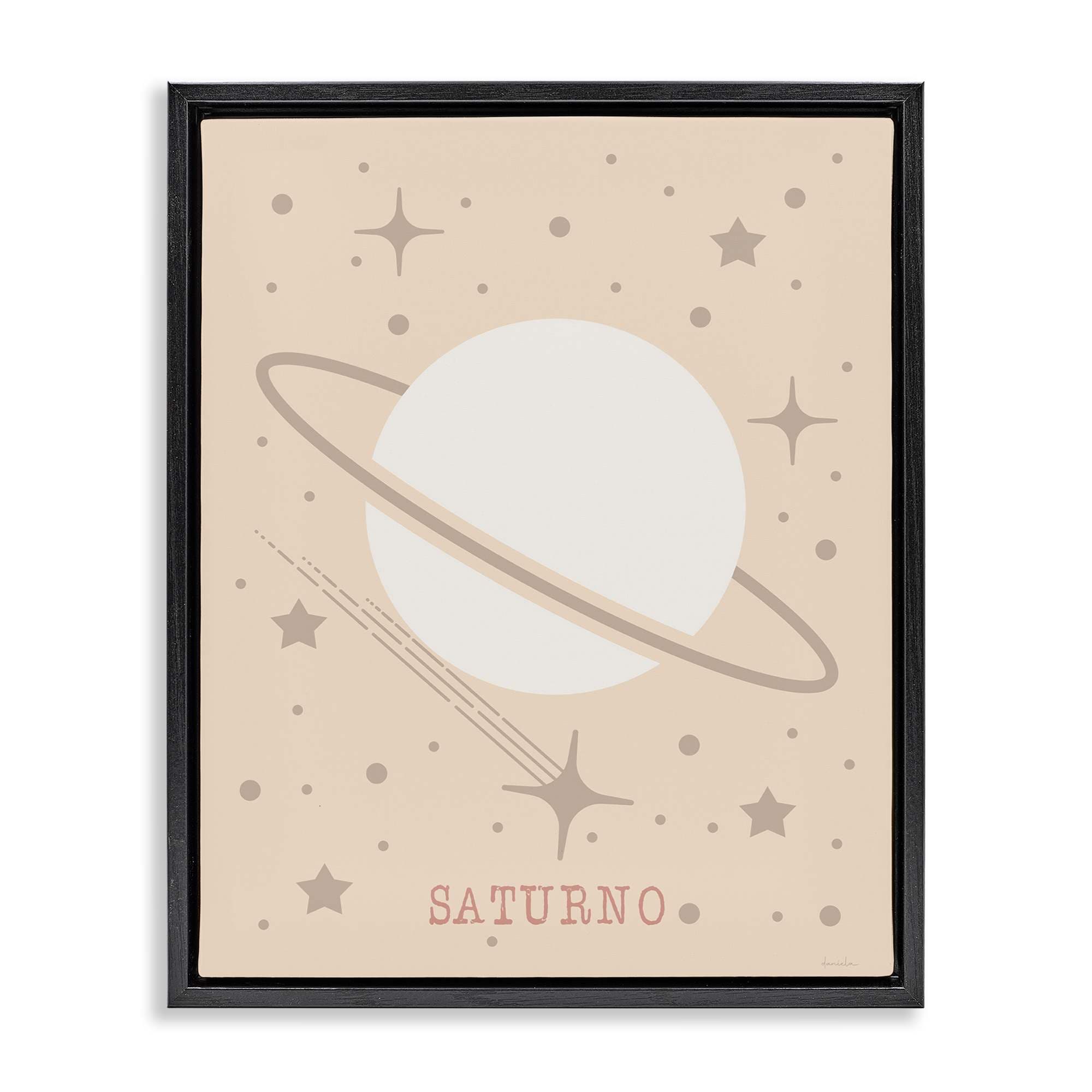 Stupell Industries BT-944-FFB-24X30 Minimal Saturn with Stars Black Framed Floater Canvas Wall Art By Daniela Santiago 25 x 31
